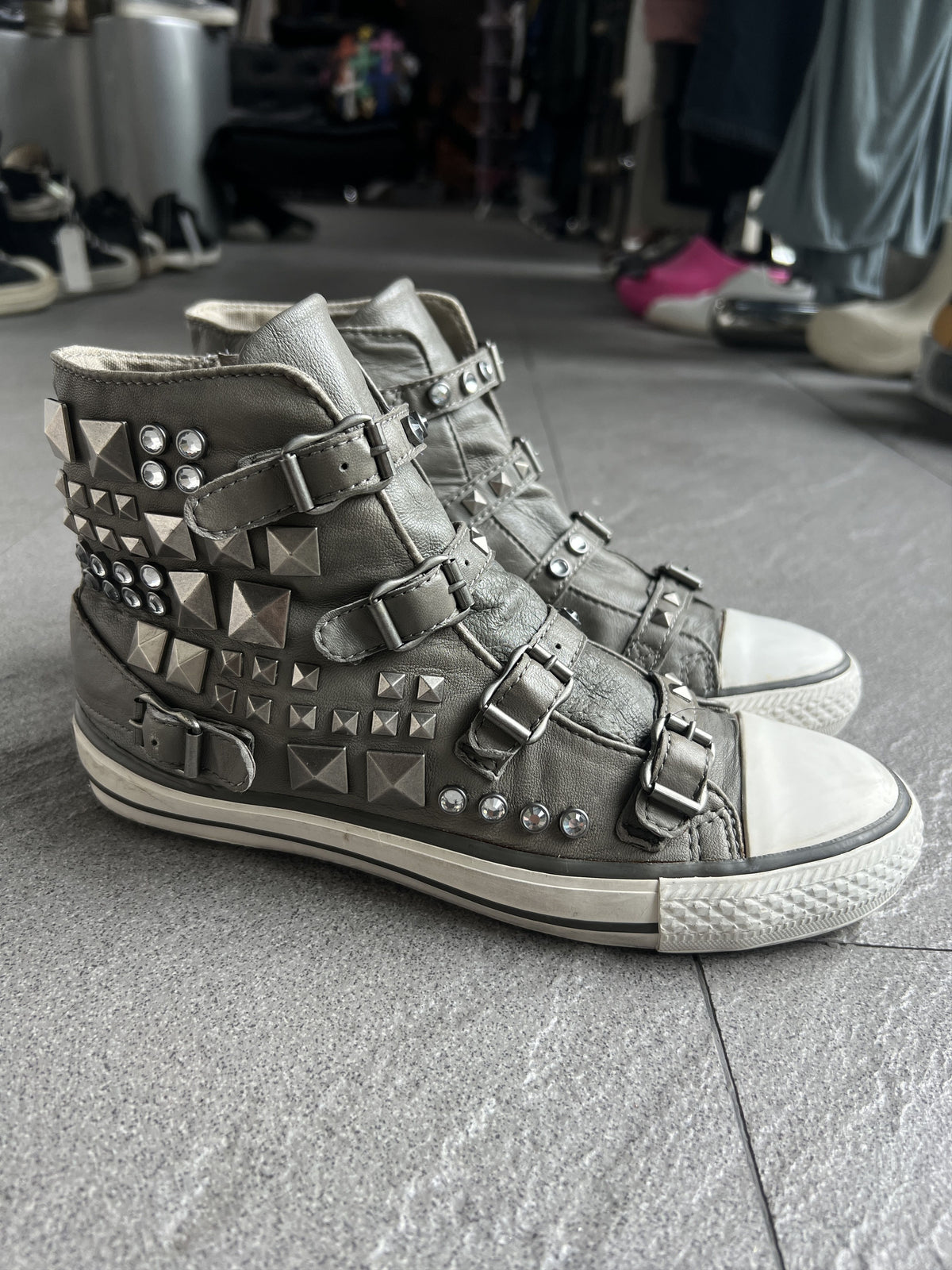 ASH Studded Buckle Leather High Top Sneakers EU38