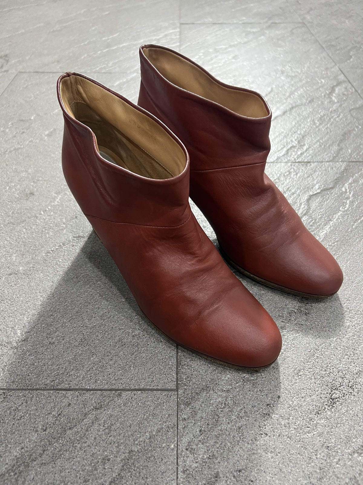Maison Martin Margiela Oxblood Leather Ankle Boots Heel