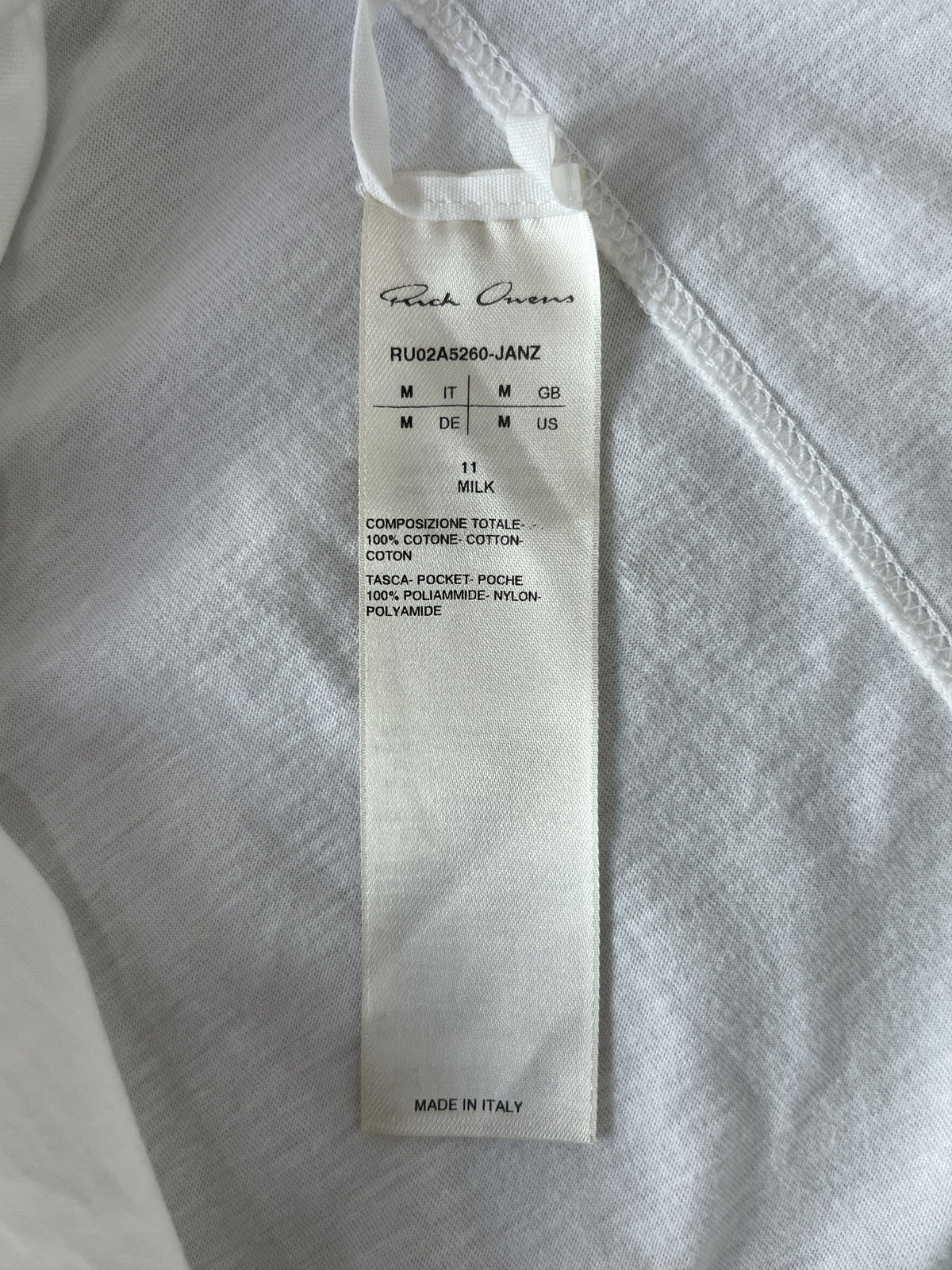 Rick Owens Zip Pocket Tee Milk White Medium