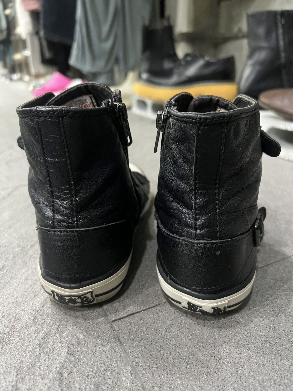 ASH Black Leather Multi Buckle High Top Sneakers EU37