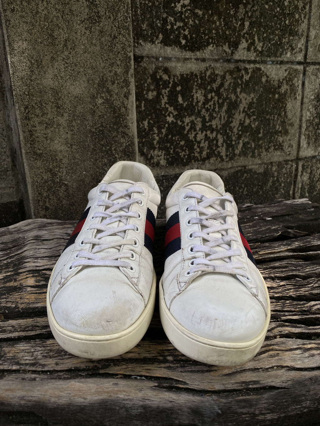 Gucci Ace White Leather Web Sneakers Size 7