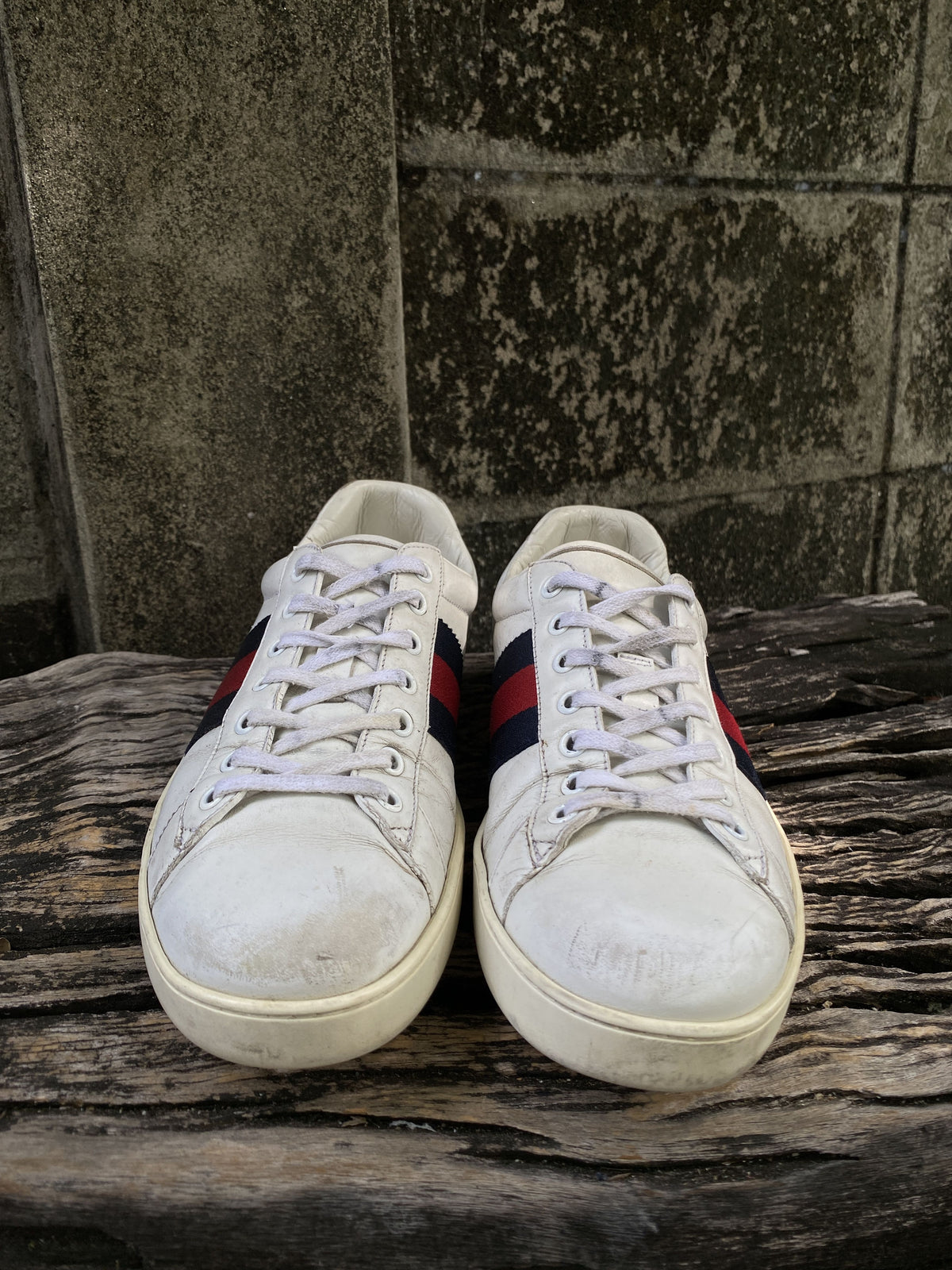 Gucci Ace White Leather Web Sneakers Size 7