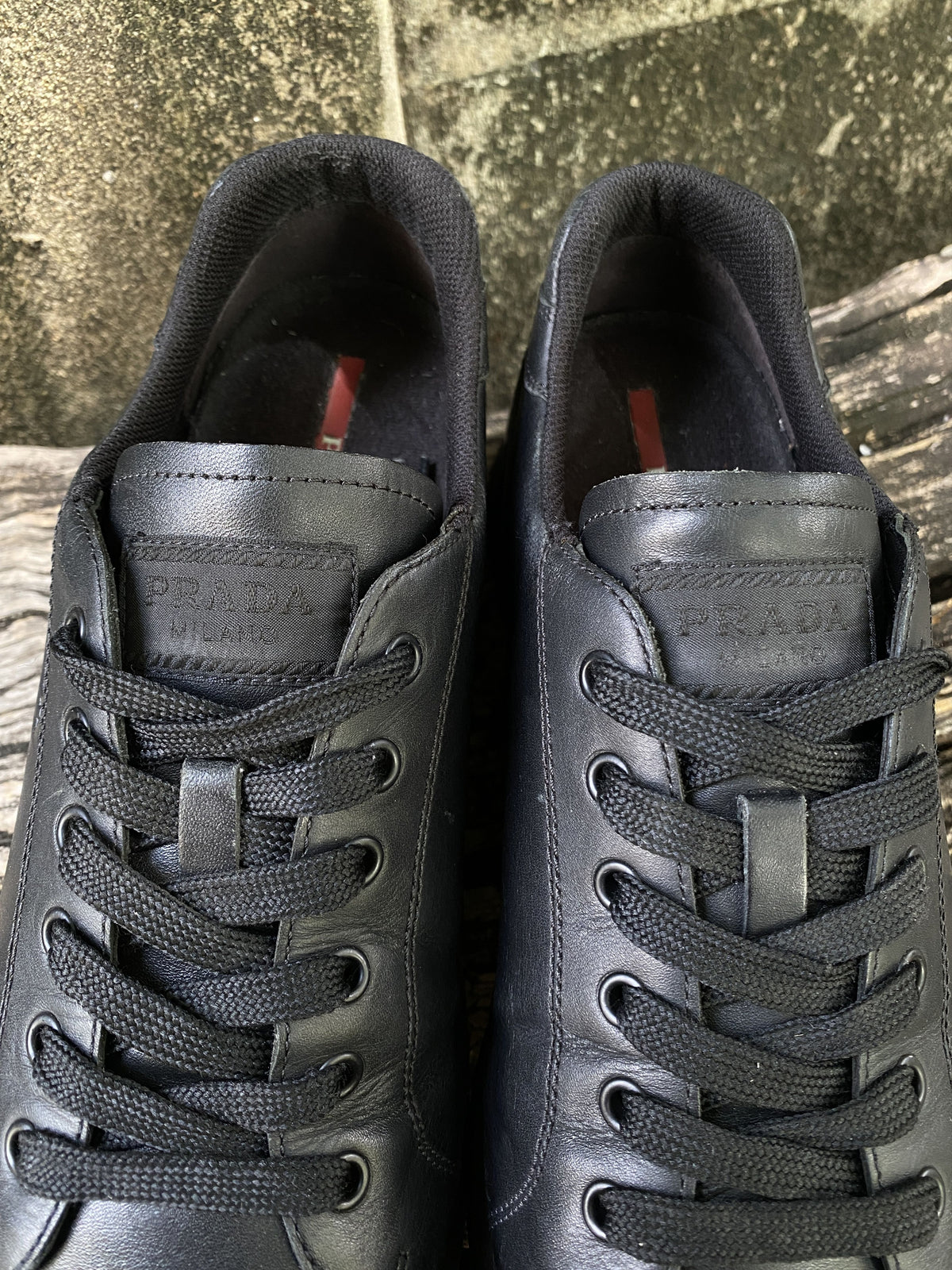 Prada Black Leather Runner Sneakers Size 8