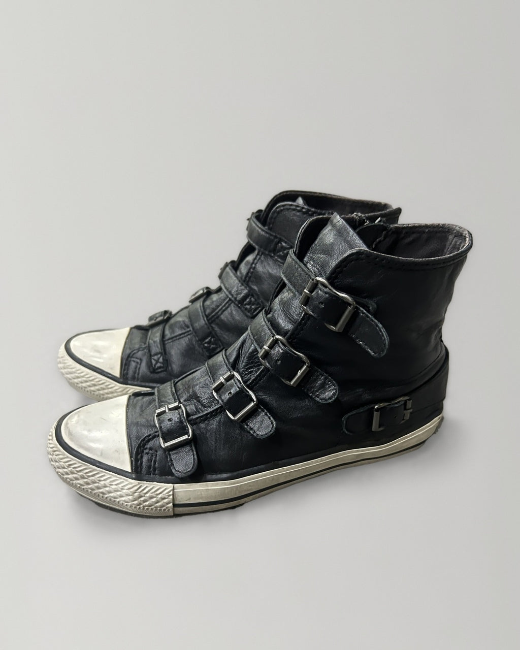 ASH Black Leather Multi Buckle High Top Sneakers EU37