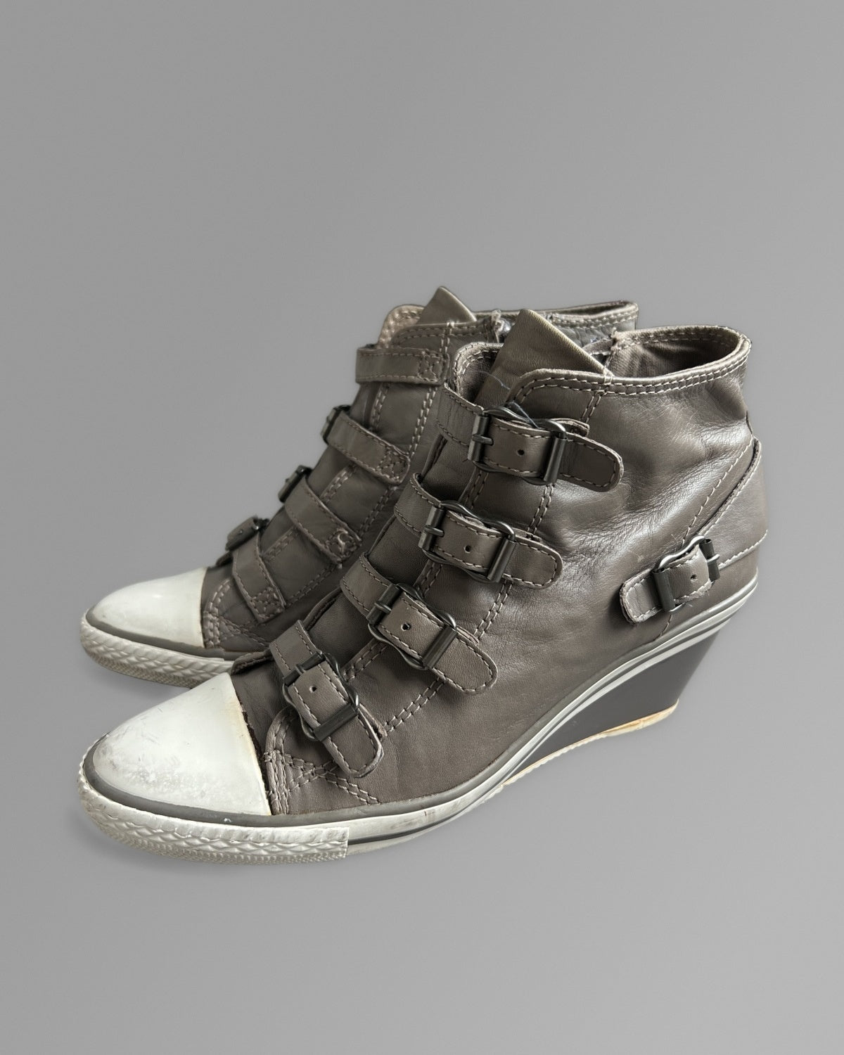 ASH Buckle Wedge Leather High Top Sneakers EU37