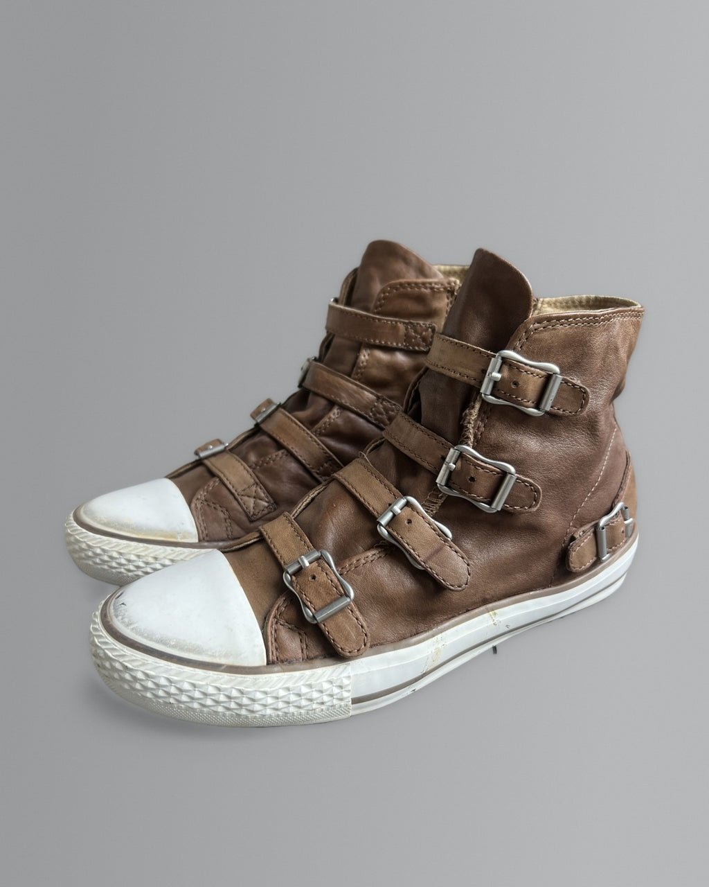 ASH Virgin Brown Leather Multi Buckle High Tops EU37