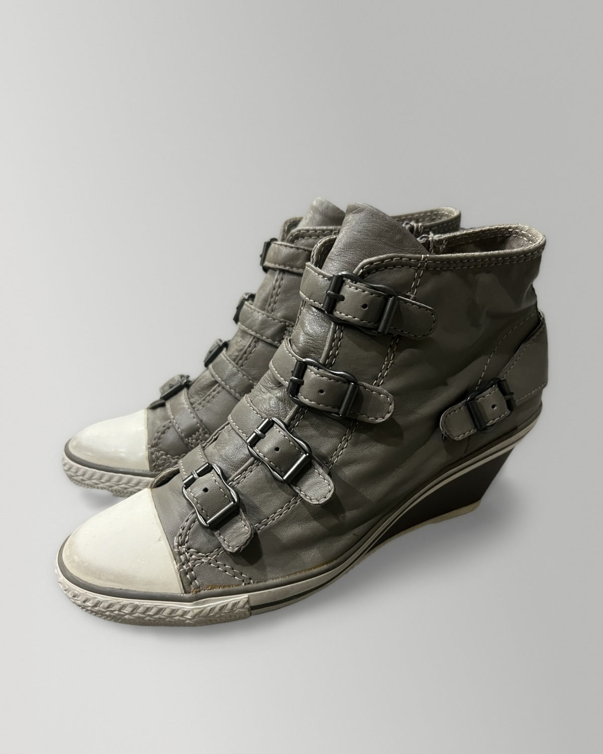 ASH Virgin Leather Multi Buckle Wedge Sneakers EU36