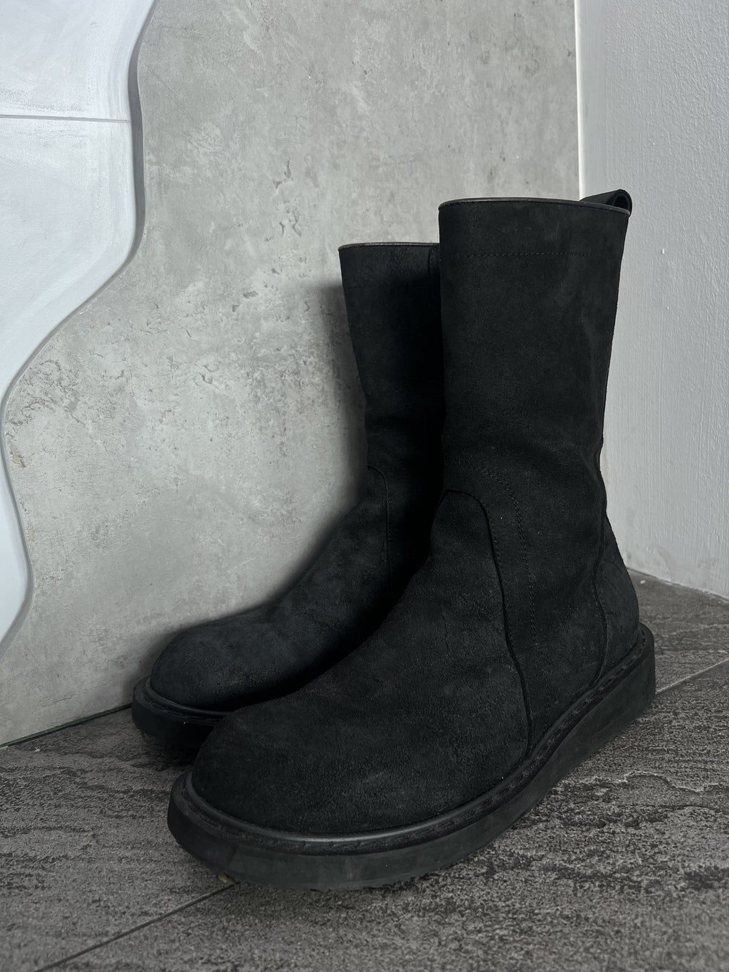 Rick Owens Distressed Leather Zip Boots Black EU41