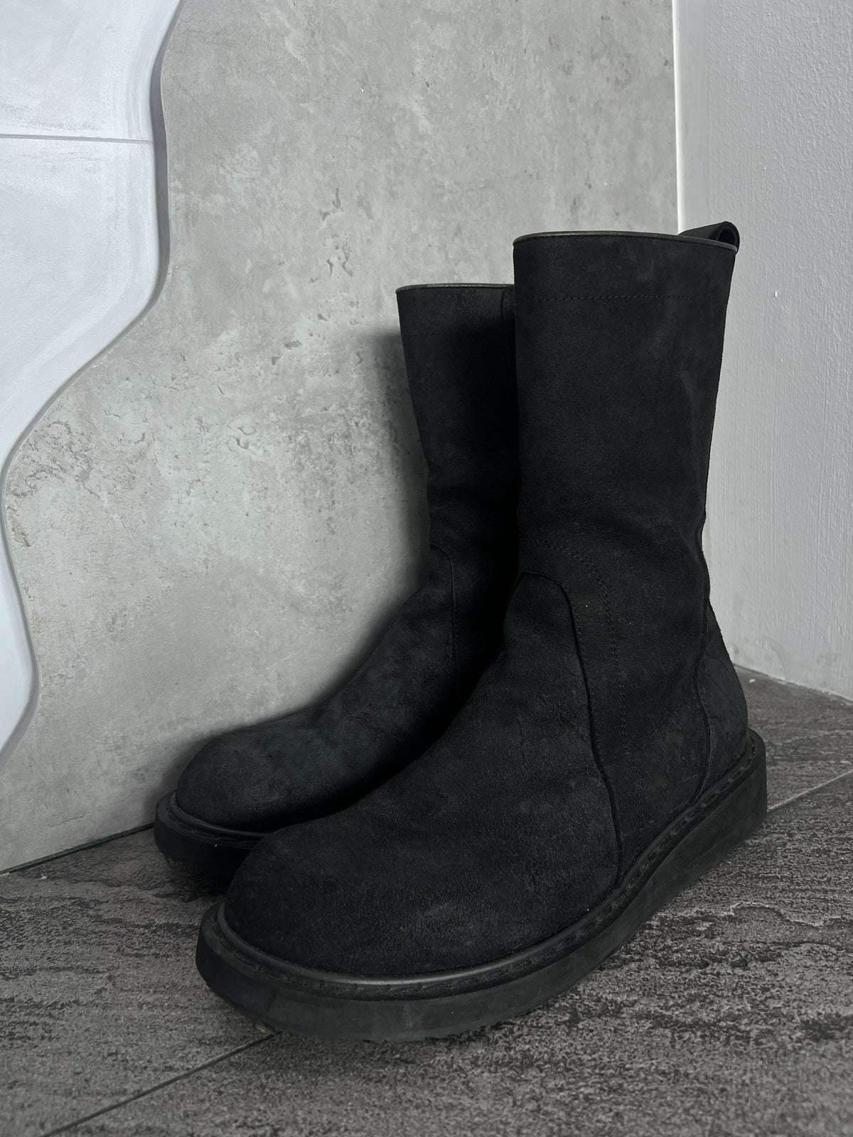 Rick Owens Distressed Leather Zip Boots Black EU41