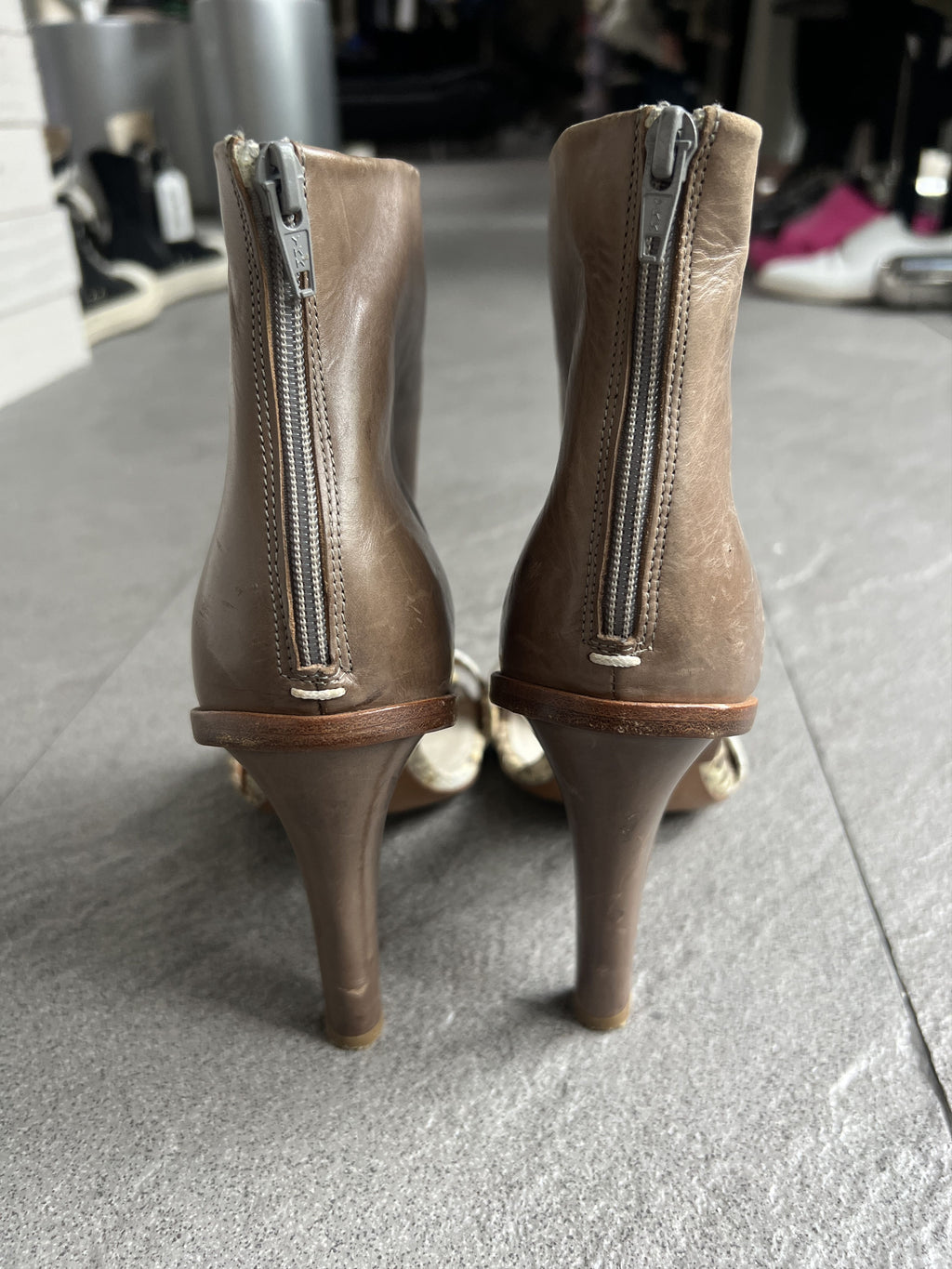 Maison Margiela Snakeskin Open-Toe Ankle Boots 40