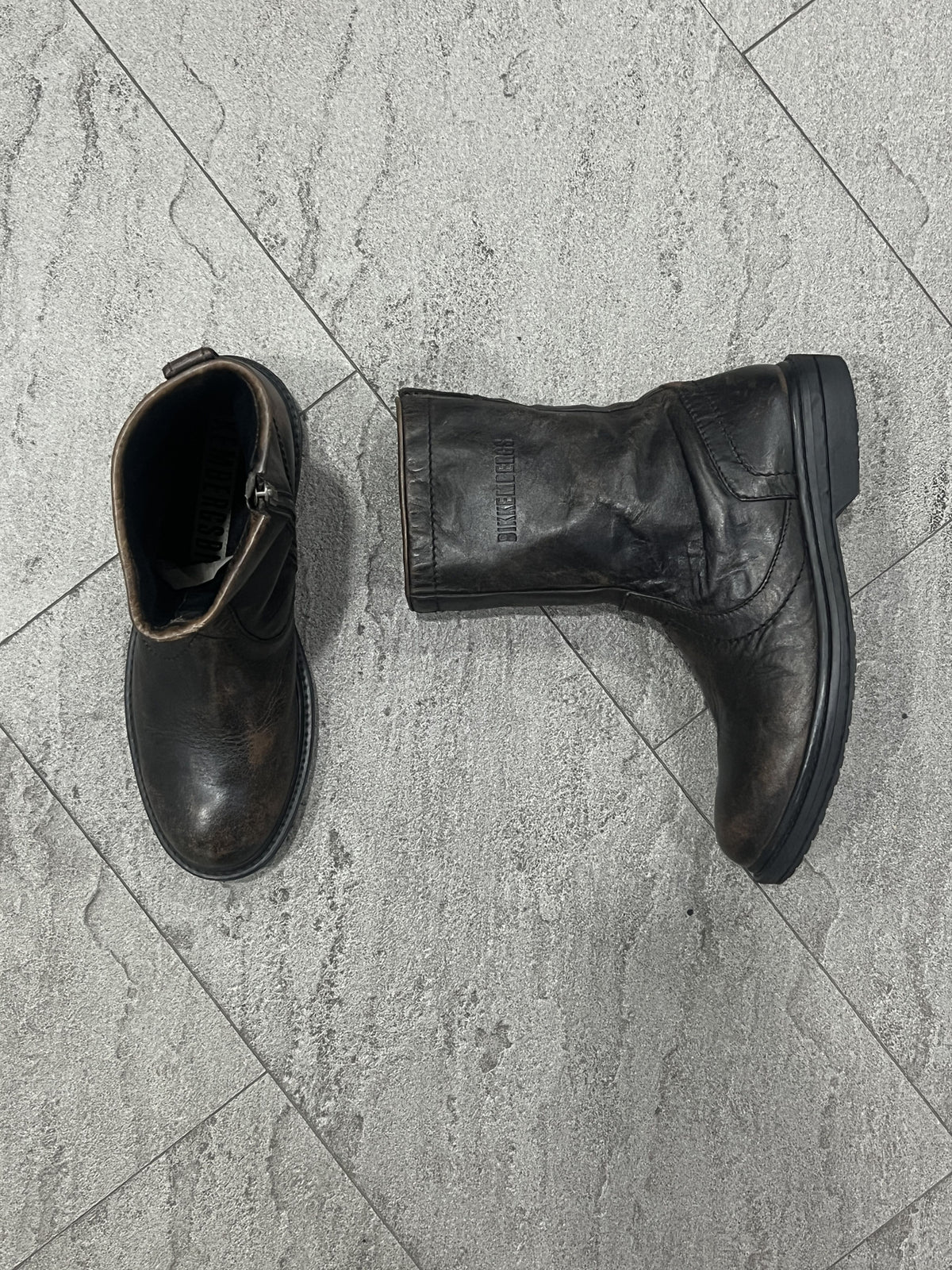 Dirk Bikkembergs Distressed Leather Zip Boots Dark Brown 43