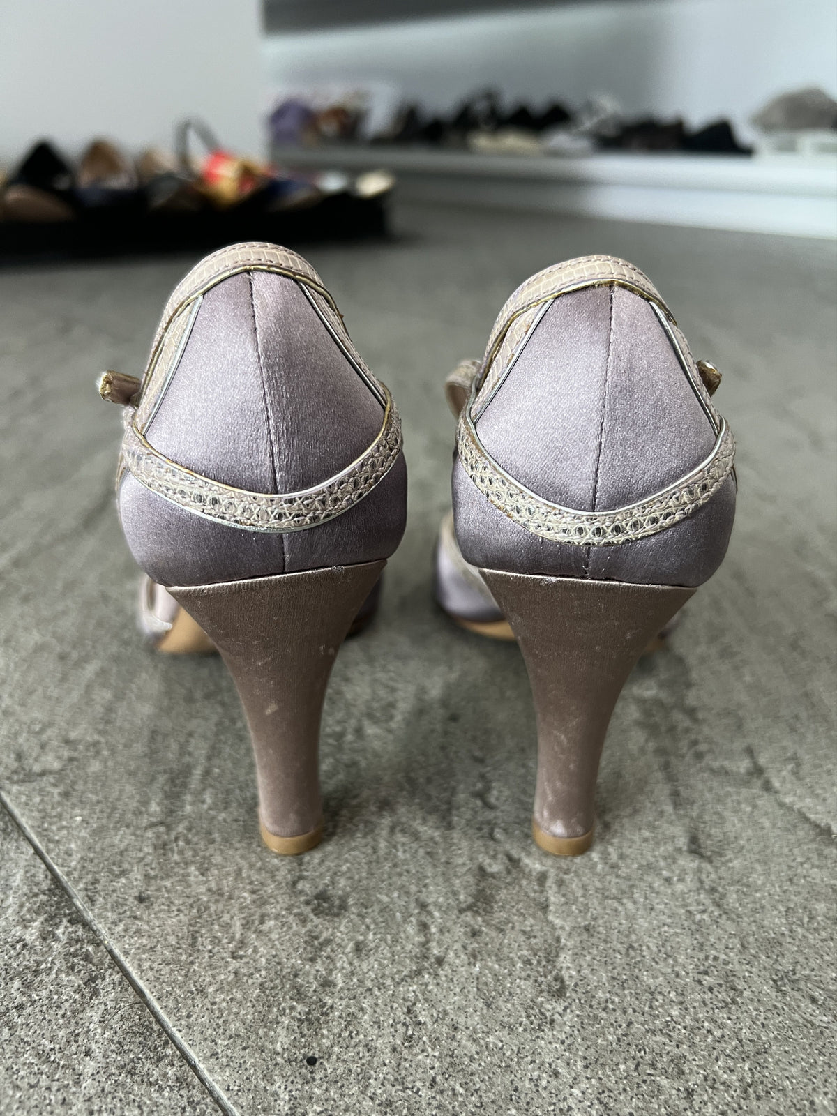 Prada Satin Ankle Strap Heels Lavender Pink 35