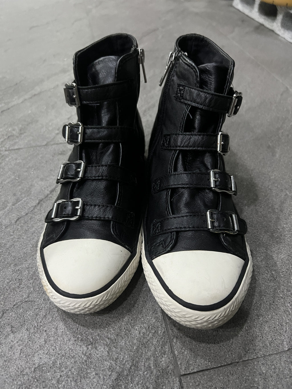 ASH Virgin Leather Multi Buckle High Top Sneakers EU37