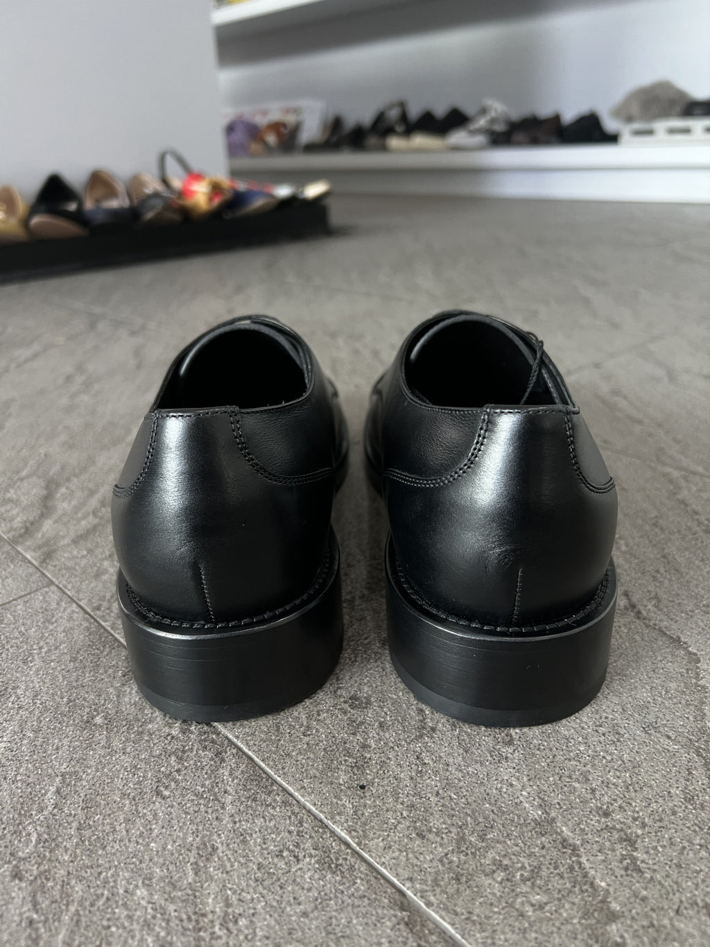 Balenciaga Black Leather Derby Shoes Logo Sole 43