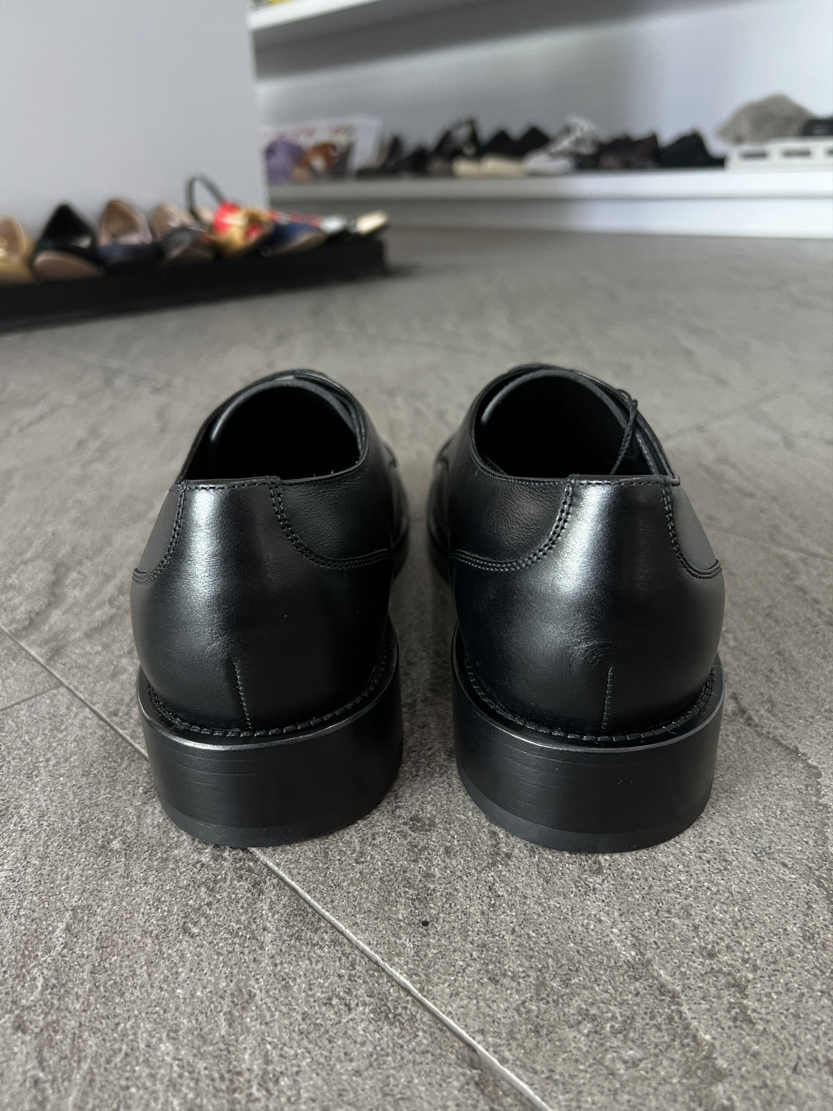 Balenciaga Black Leather Derby Shoes Logo Sole 43
