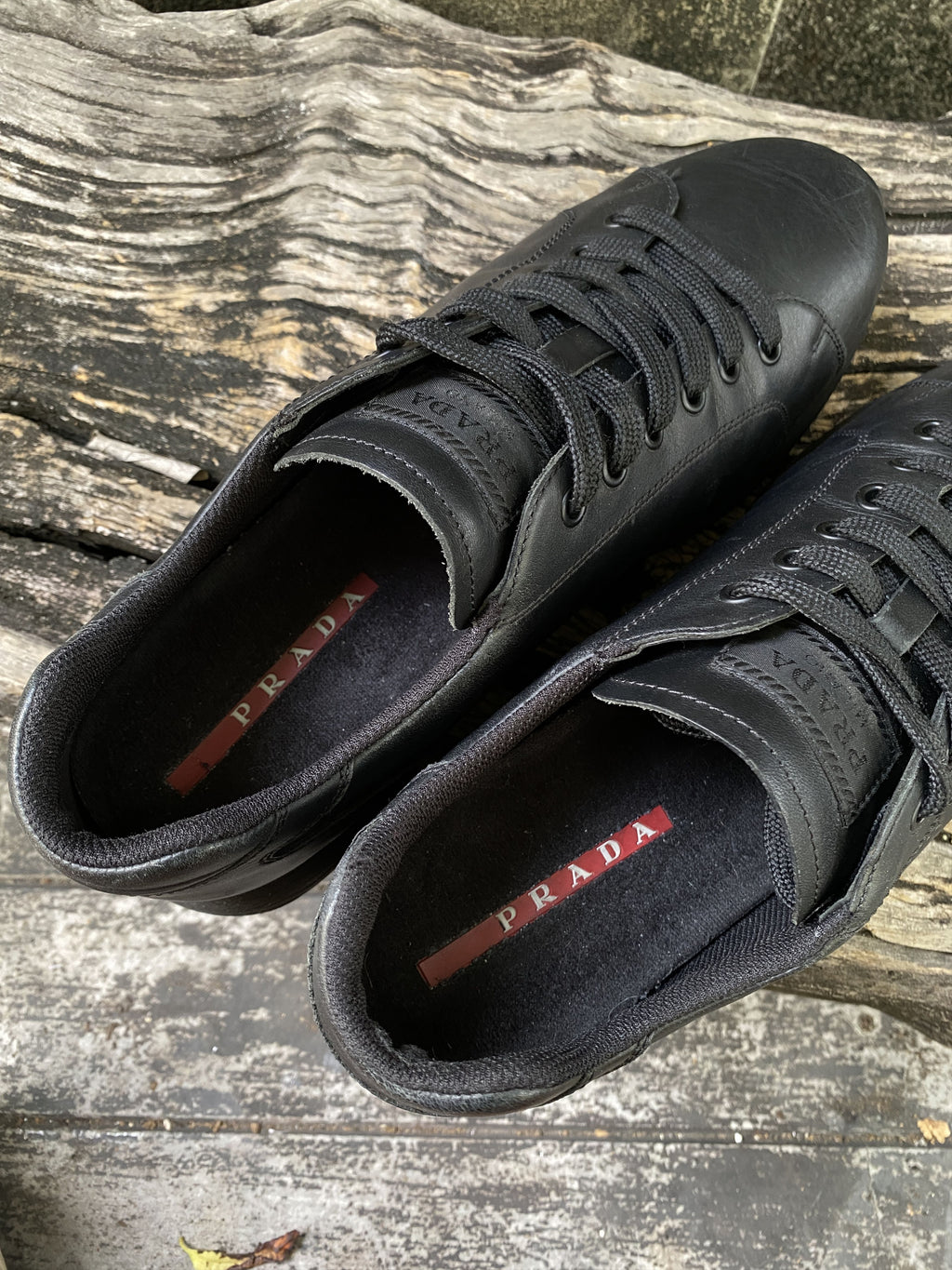 Prada Black Leather Runner Sneakers Size 8