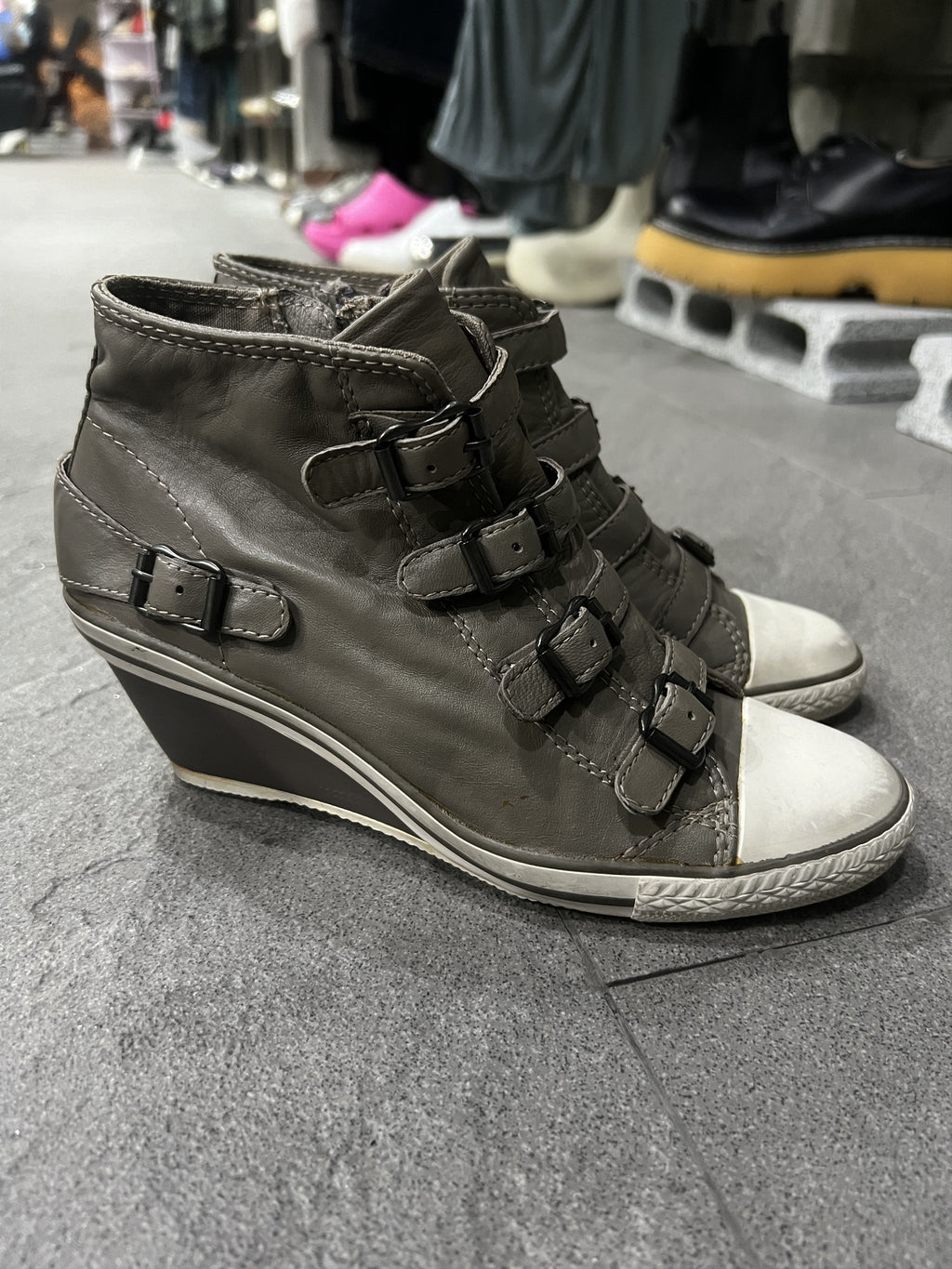 ASH Virgin Leather Multi Buckle Wedge Sneakers EU36
