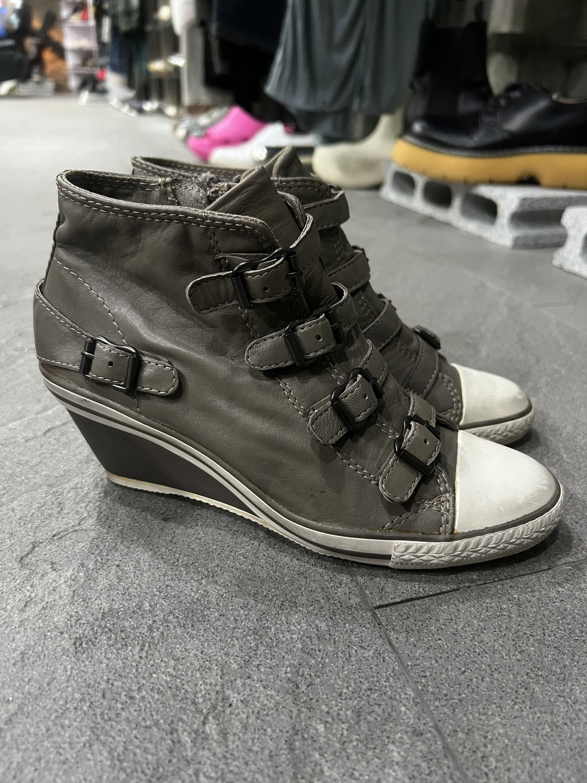 ASH Virgin Leather Multi Buckle Wedge Sneakers EU36