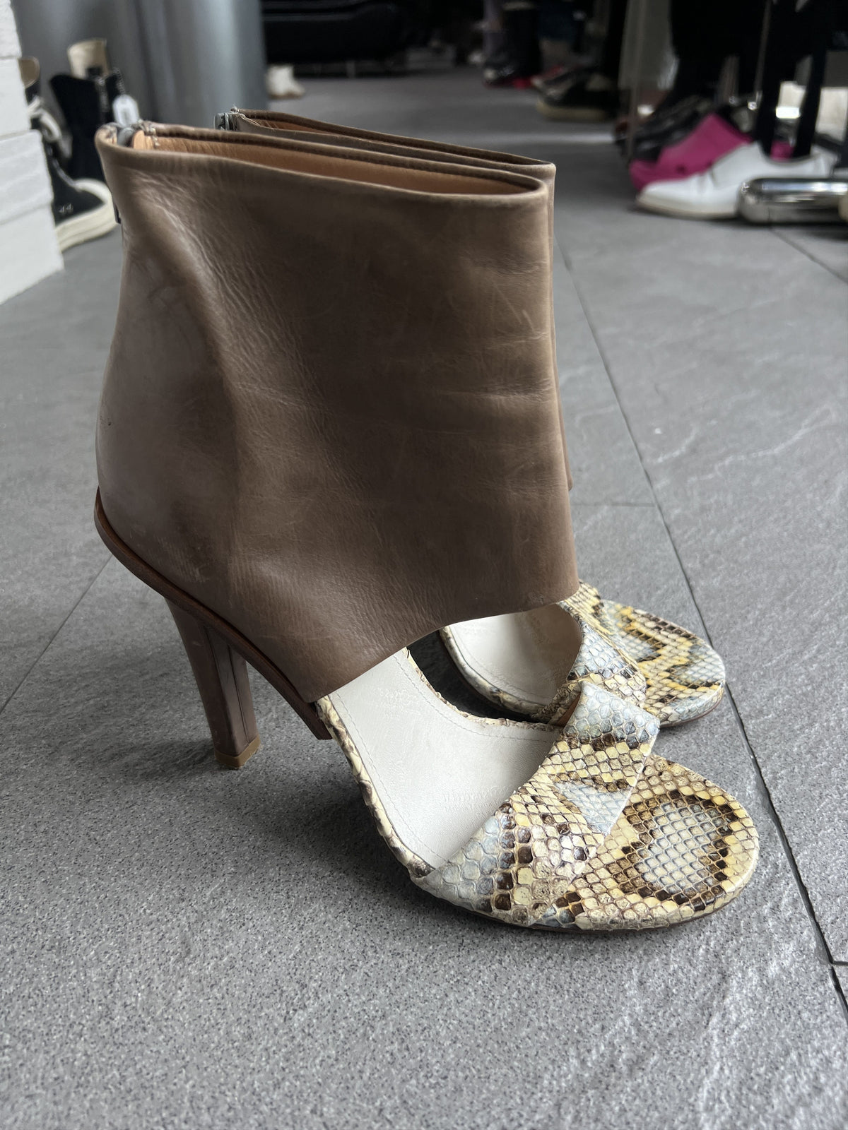 Maison Margiela Snakeskin Open-Toe Ankle Boots 40