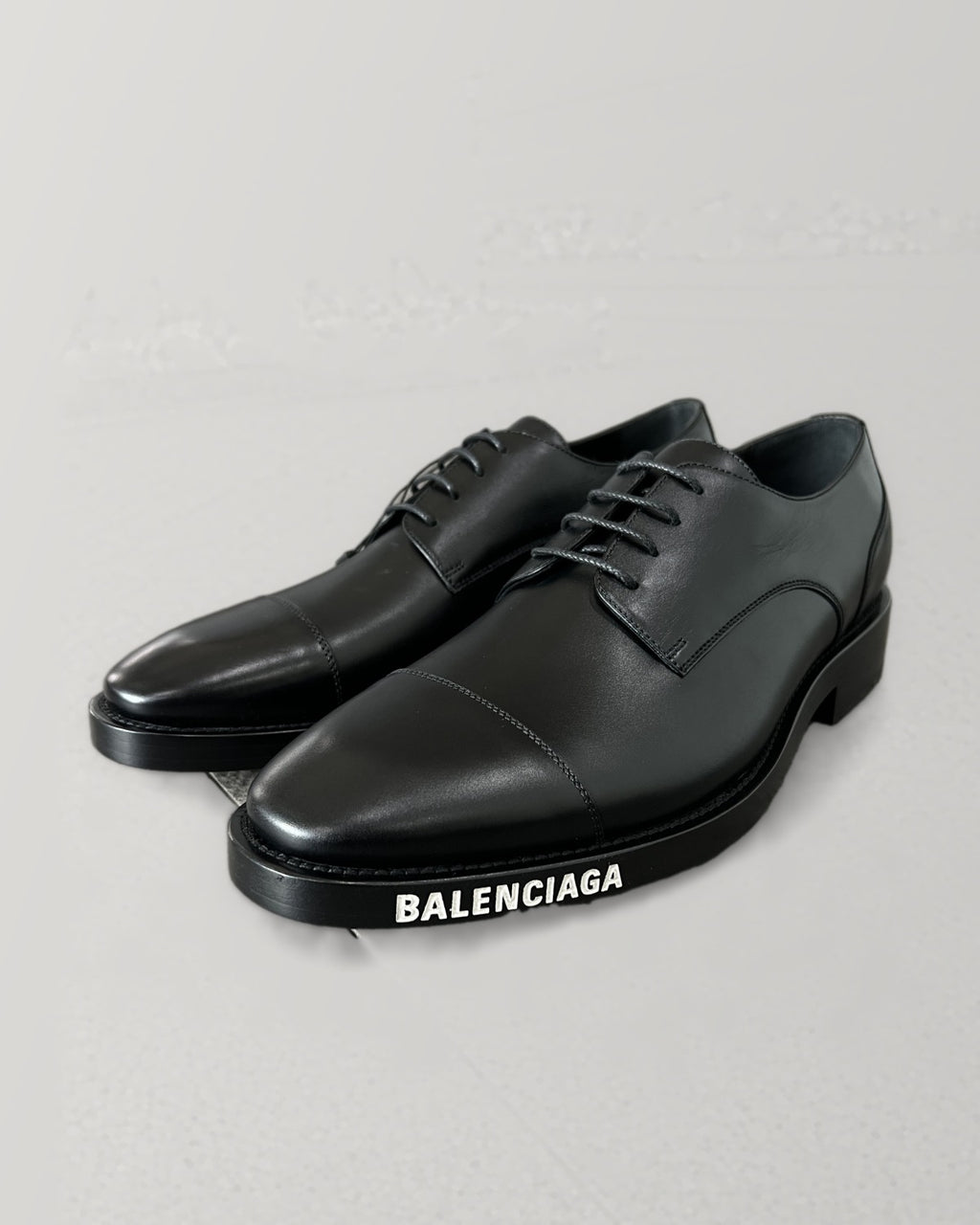 Balenciaga Black Leather Derby Shoes Logo Sole 43