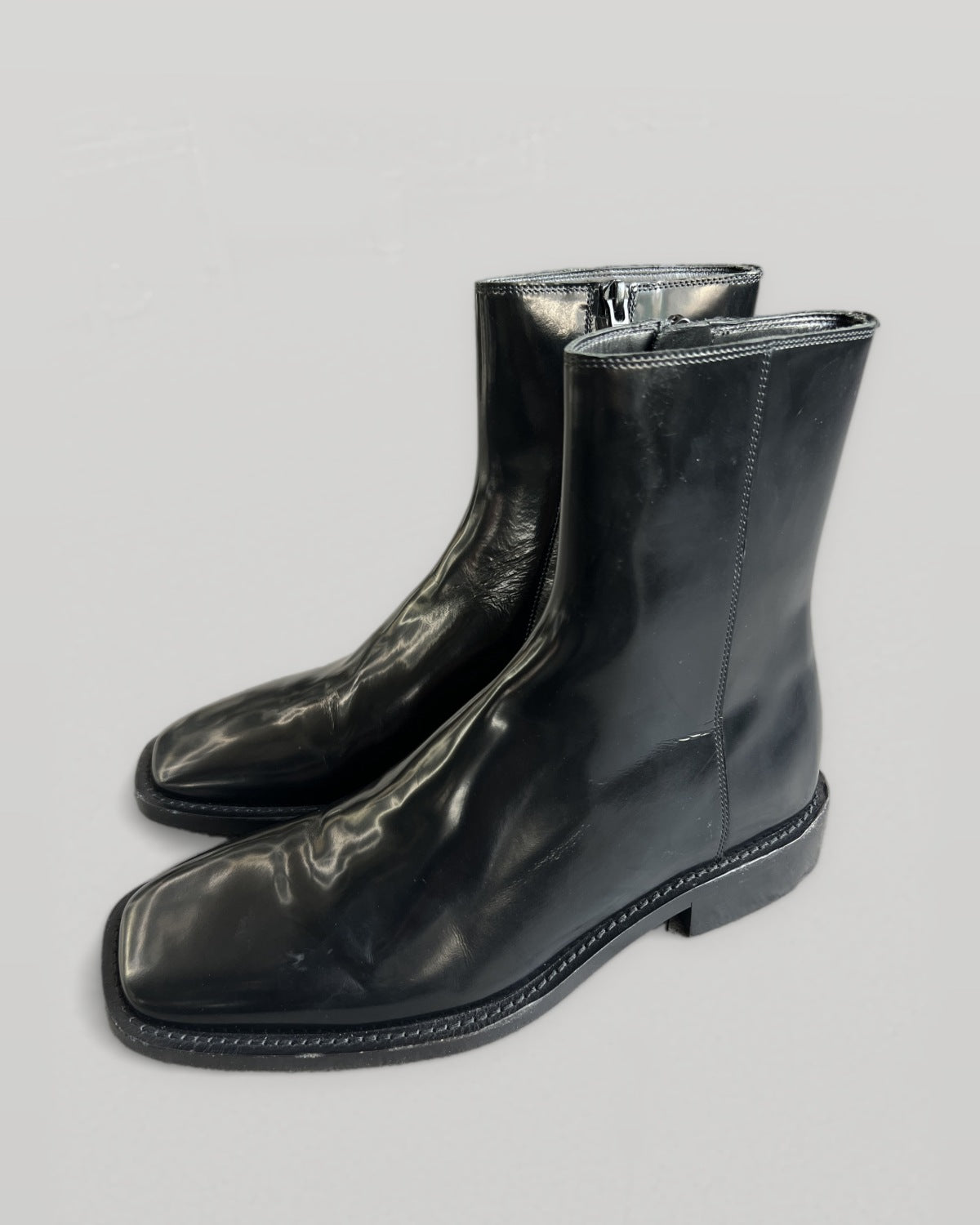 Balenciaga Black Leather Square Toe Zip Boots EU39