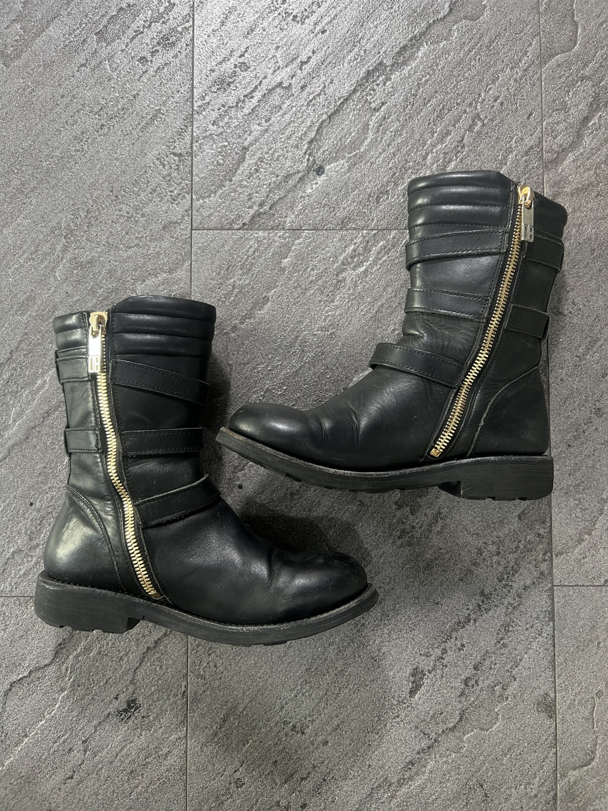Dirk Bikkembergs 3 Strap Leather Biker Boots Black