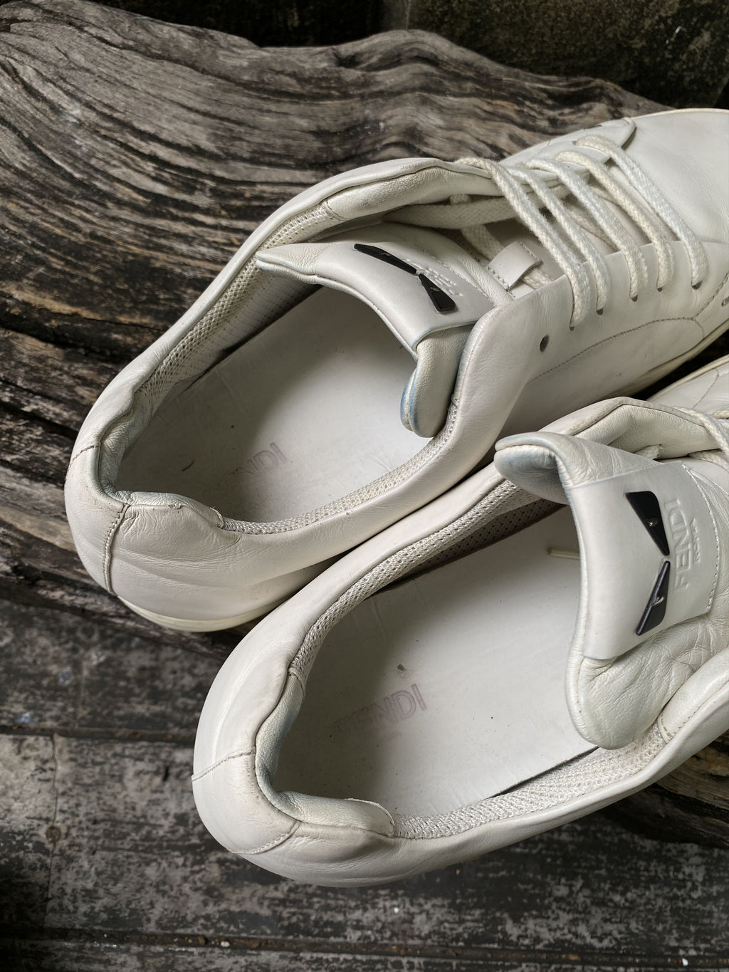 Fendi White Leather Bag Bugs Sneakers