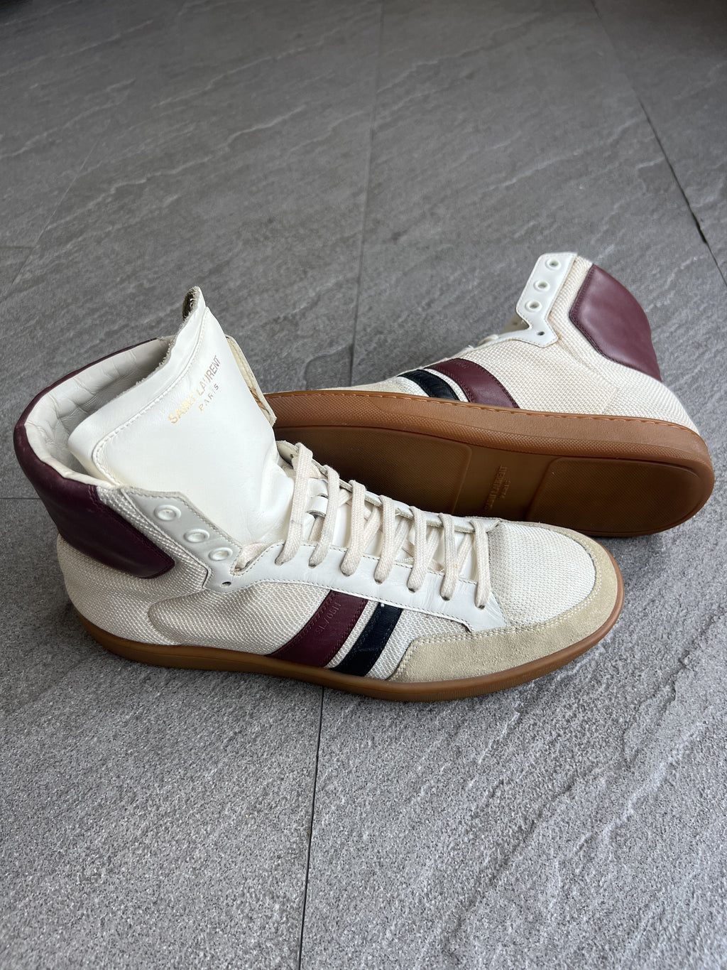 Saint Laurent SL/05H High Top Sneakers White Burgundy EU42
