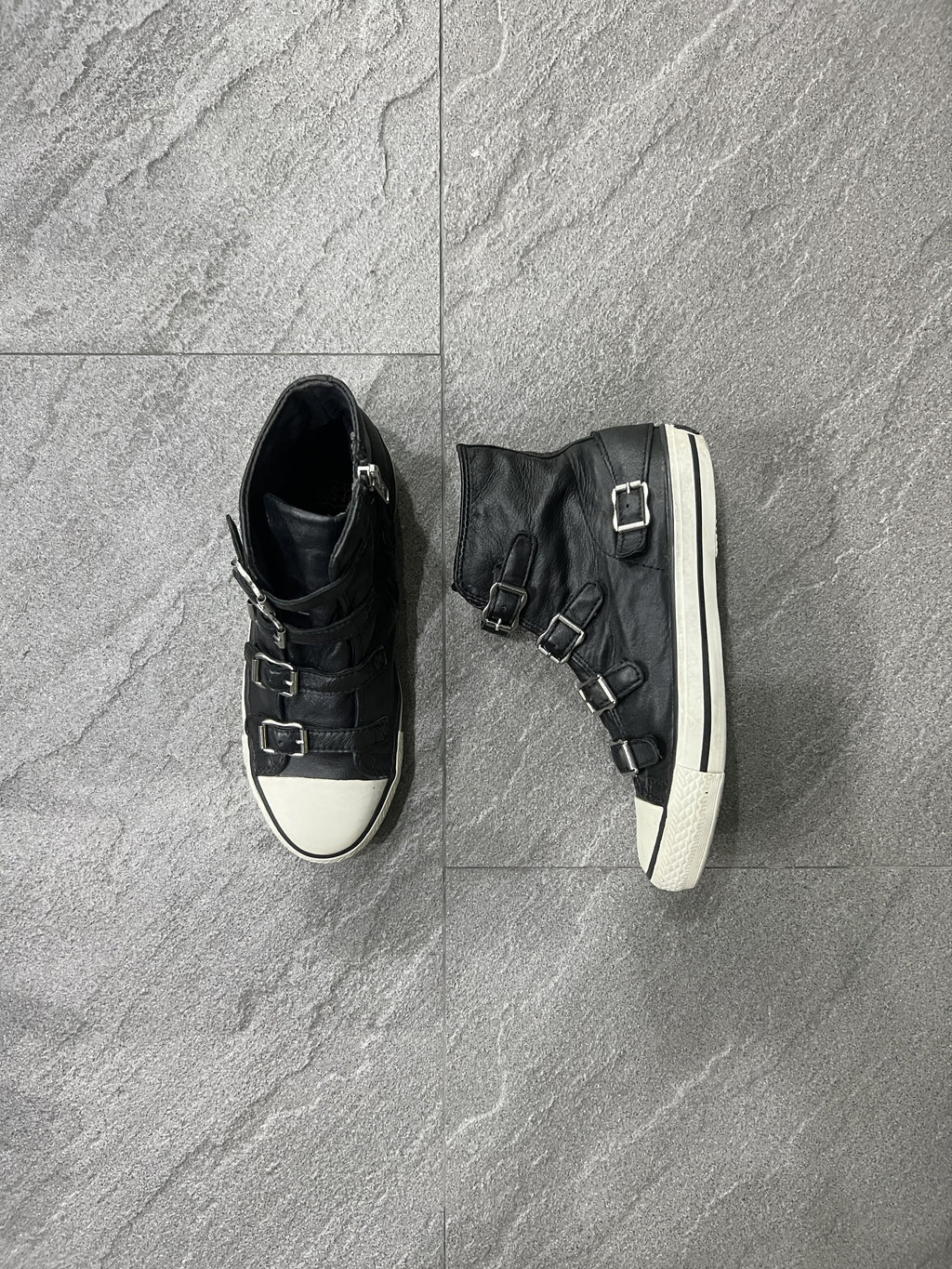ASH Virgin Leather Multi Buckle High Top Sneakers EU37