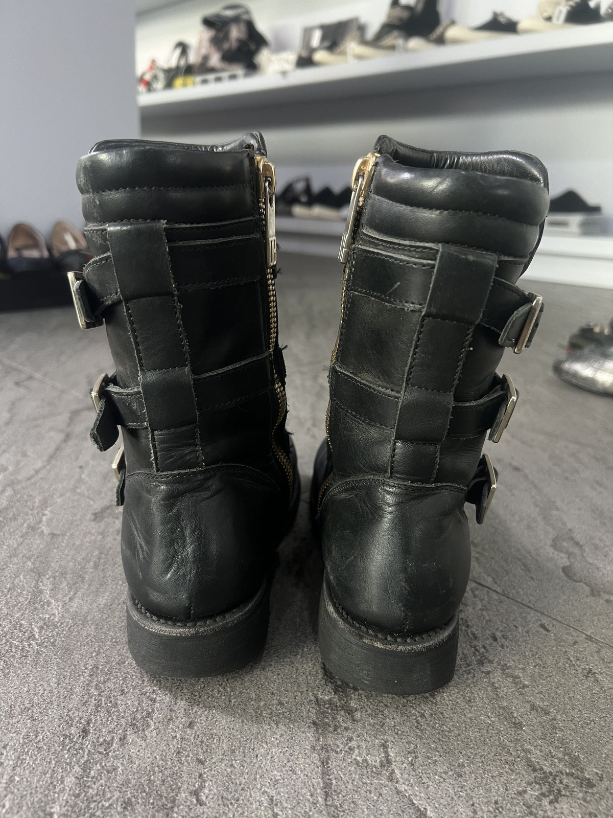 Dirk Bikkembergs 3 Strap Leather Biker Boots Black