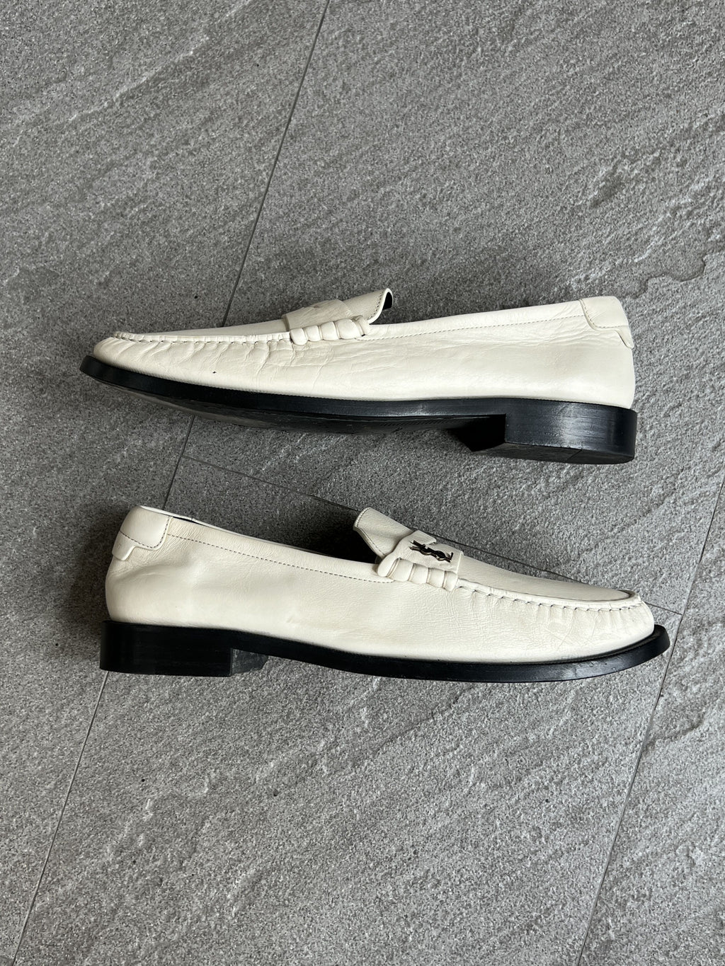Saint Laurent YSL Ivory Leather Penny Loafers 43