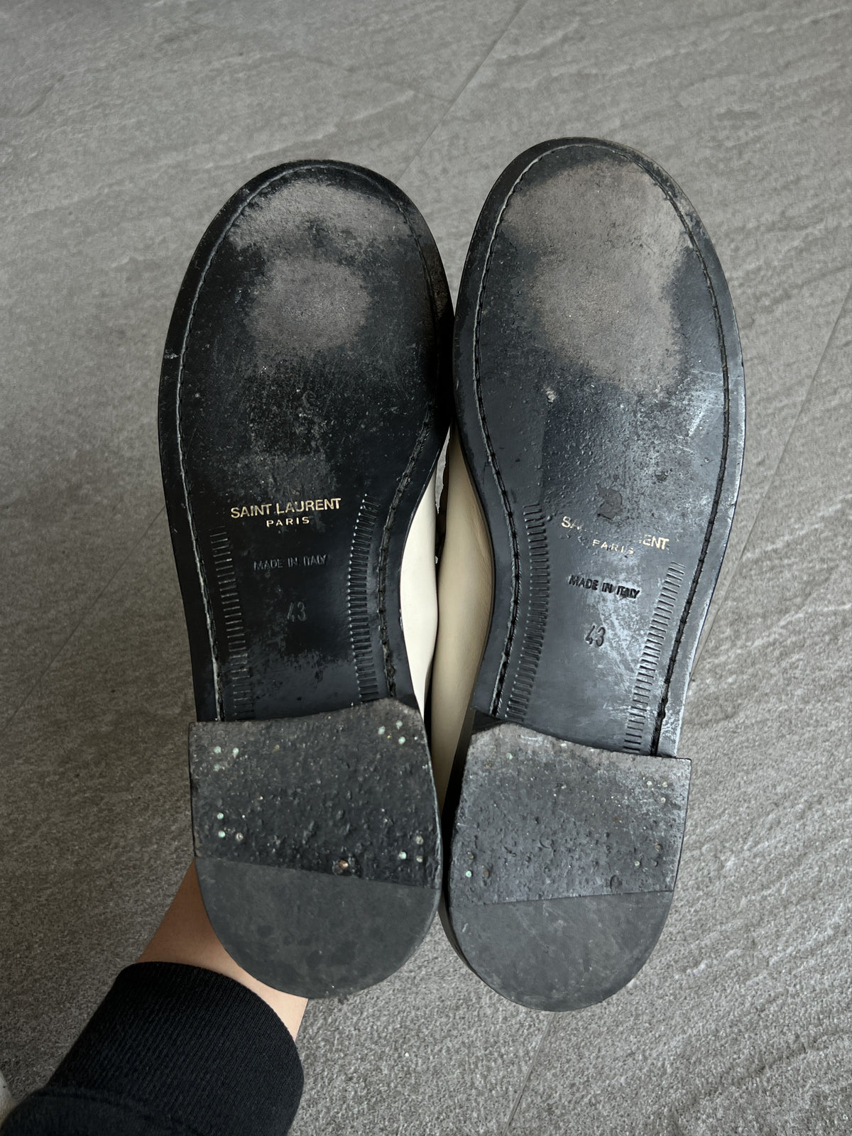 Saint Laurent YSL Ivory Leather Penny Loafers 43