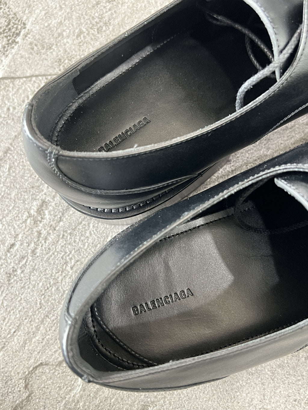 Balenciaga Black Leather Derby Shoes Logo Sole 43