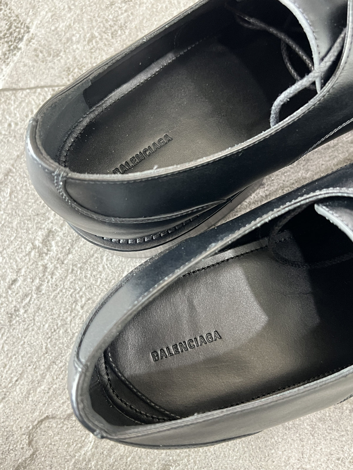 Balenciaga Black Leather Derby Shoes Logo Sole 43