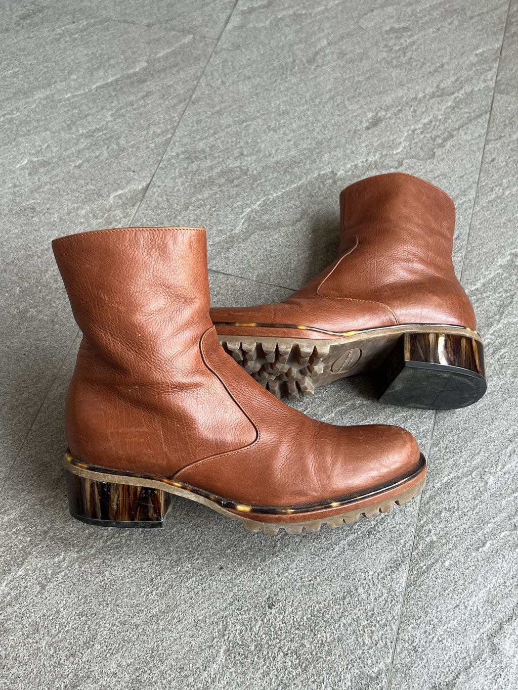 Dries Van Noten Brown Leather Tortoise Heel Boots