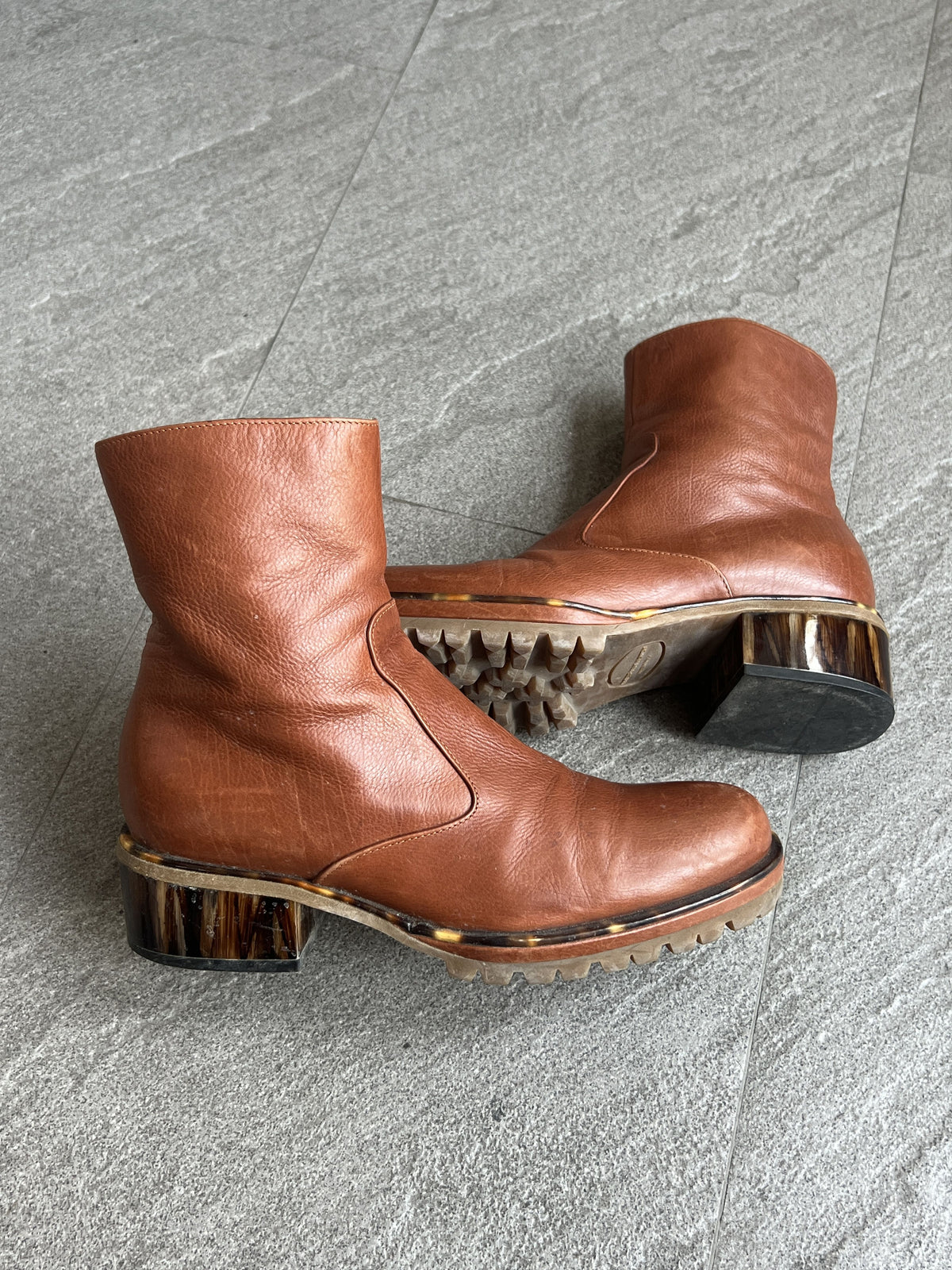 Dries Van Noten Brown Leather Tortoise Heel Boots