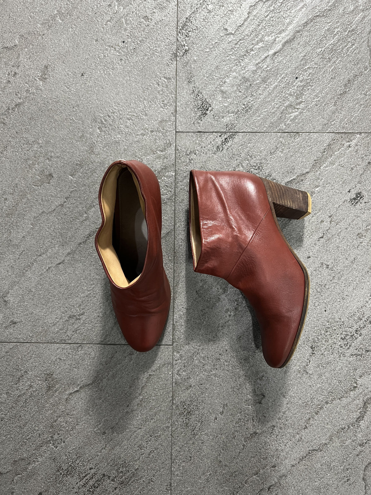Maison Martin Margiela Oxblood Leather Ankle Boots Heel