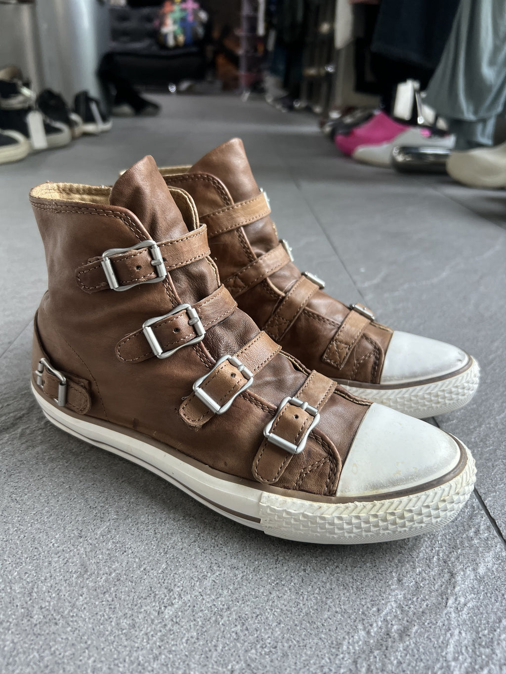 ASH Virgin Brown Leather Multi Buckle High Tops EU37