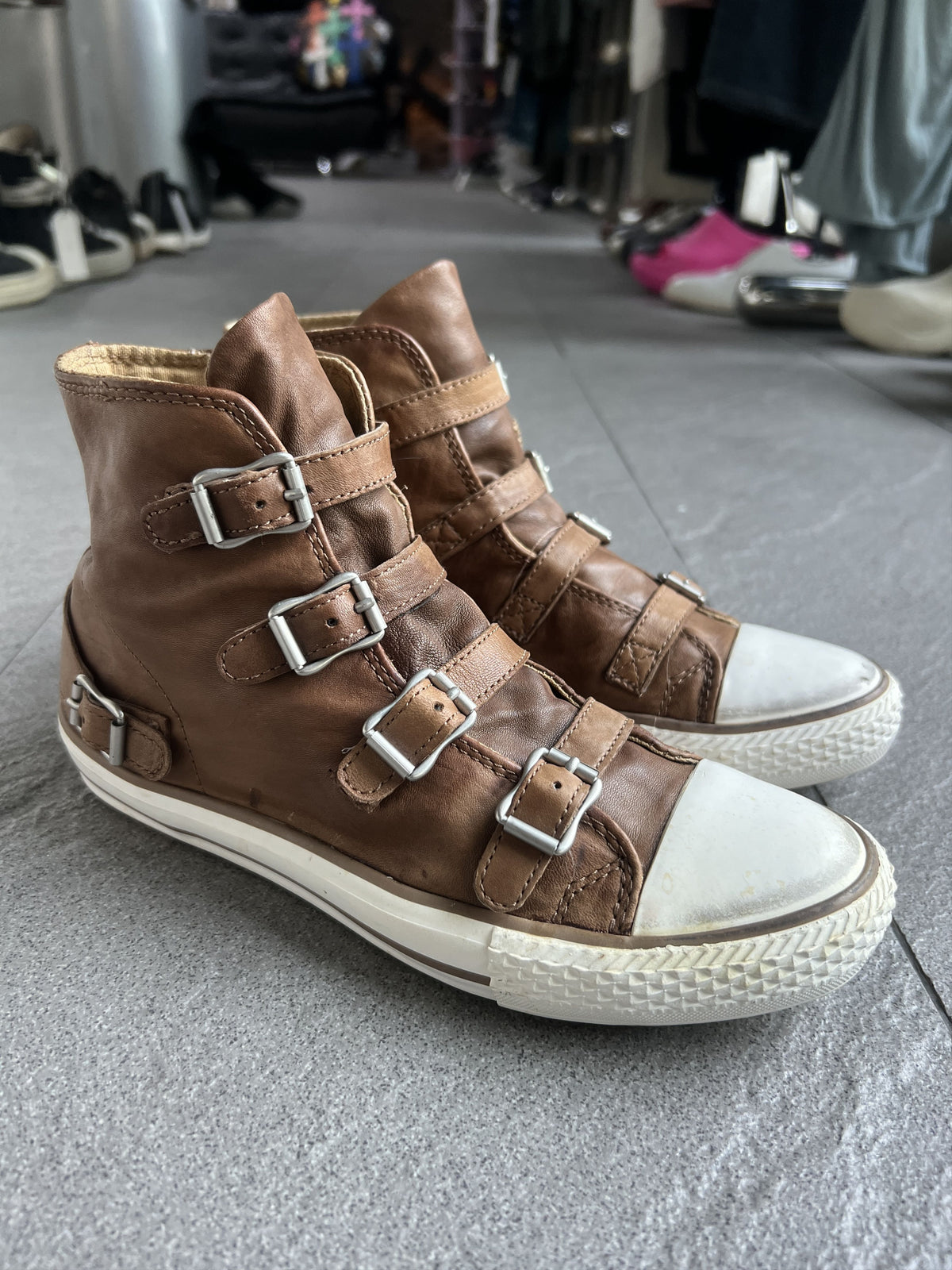 ASH Virgin Brown Leather Multi Buckle High Tops EU37