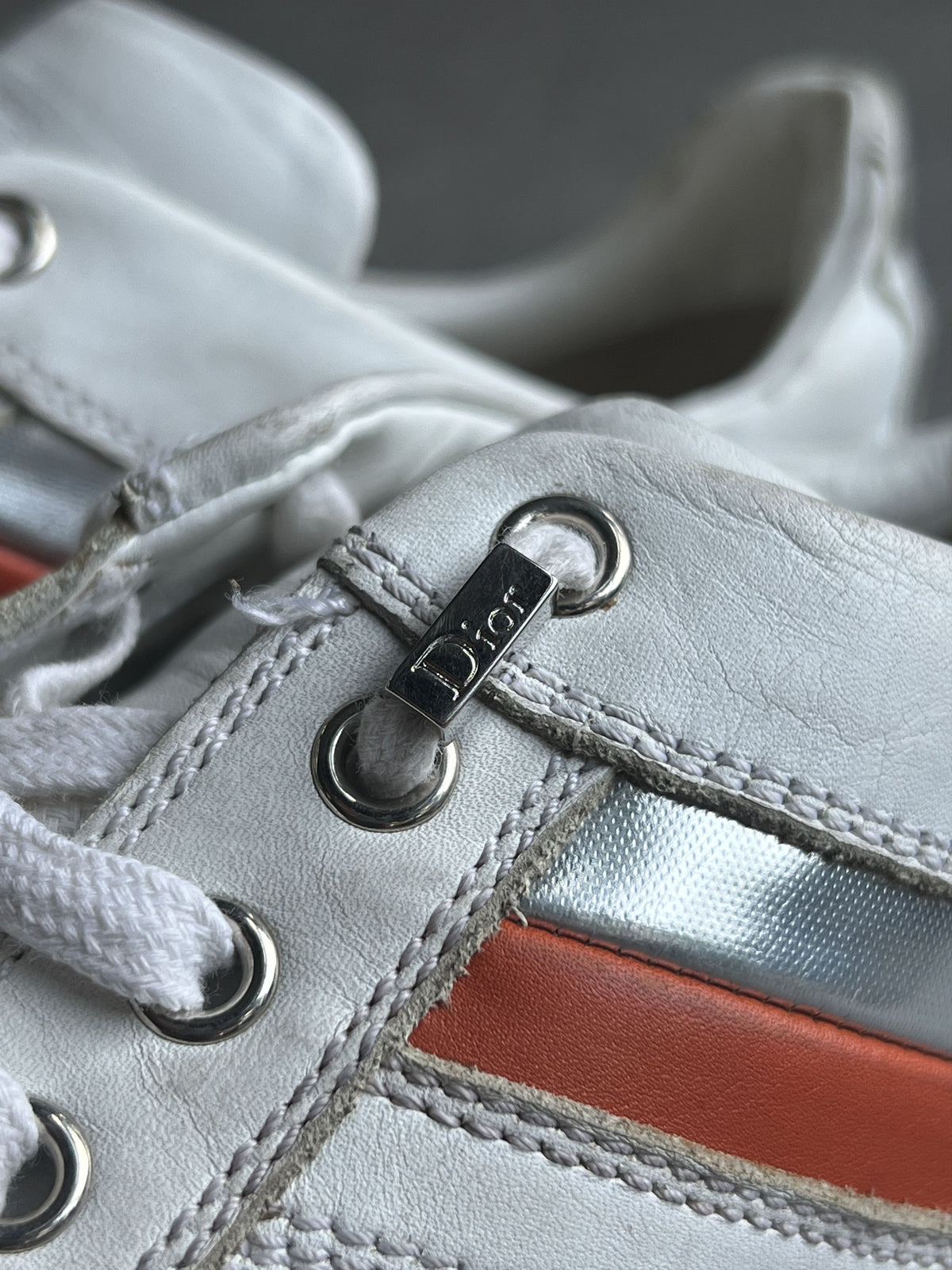 Dior Homme Leather Low Top Sneakers White Orange 41.5