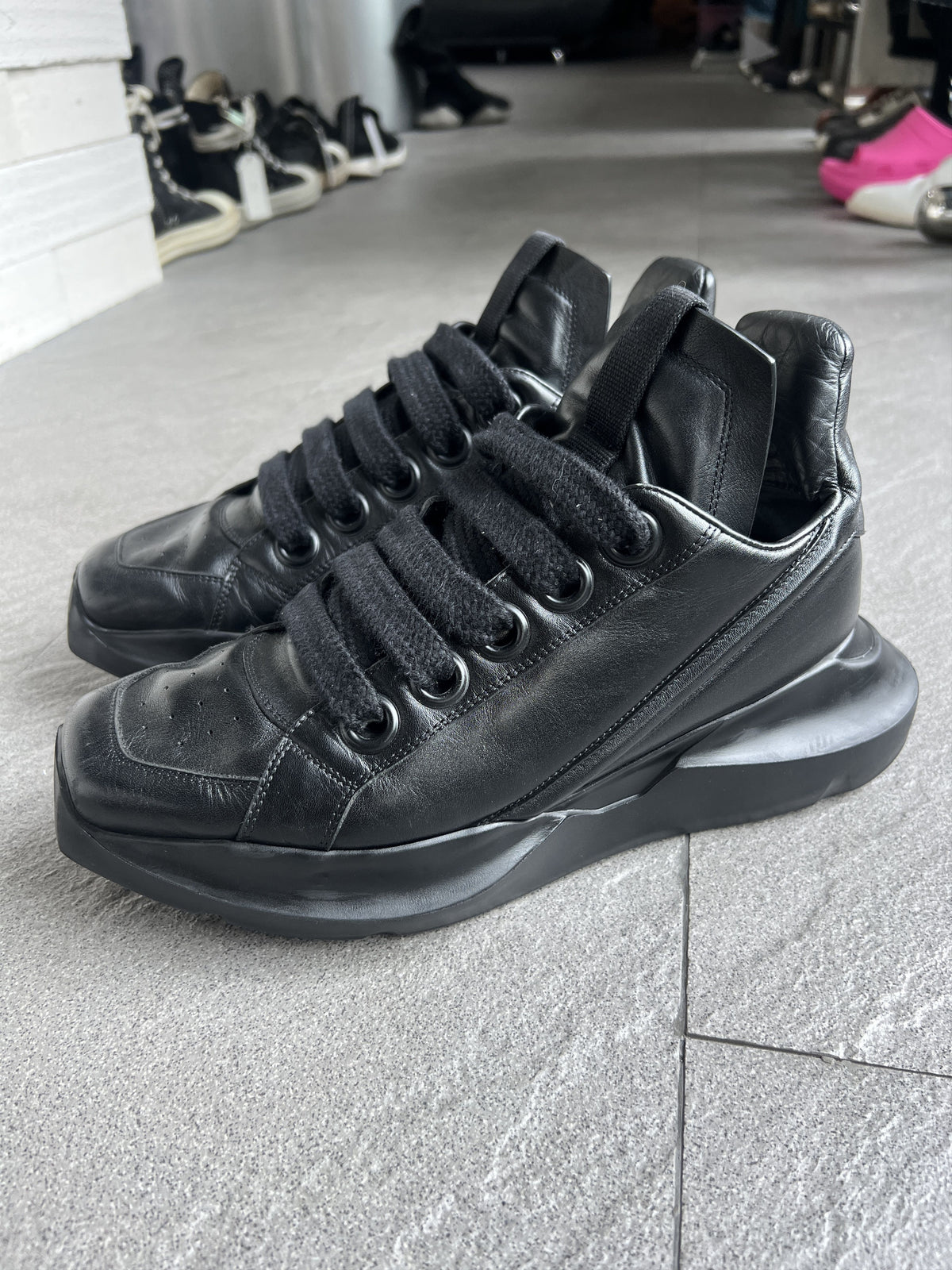 Rick Owens Maximal Runner Black Leather Sneakers EU42