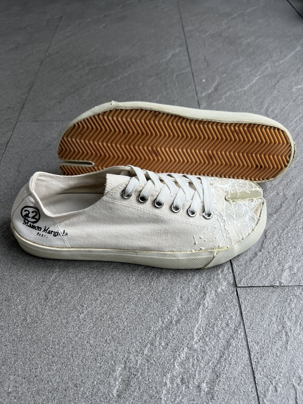 Maison Margiela Painted White Tabi Canvas Sneakers 41