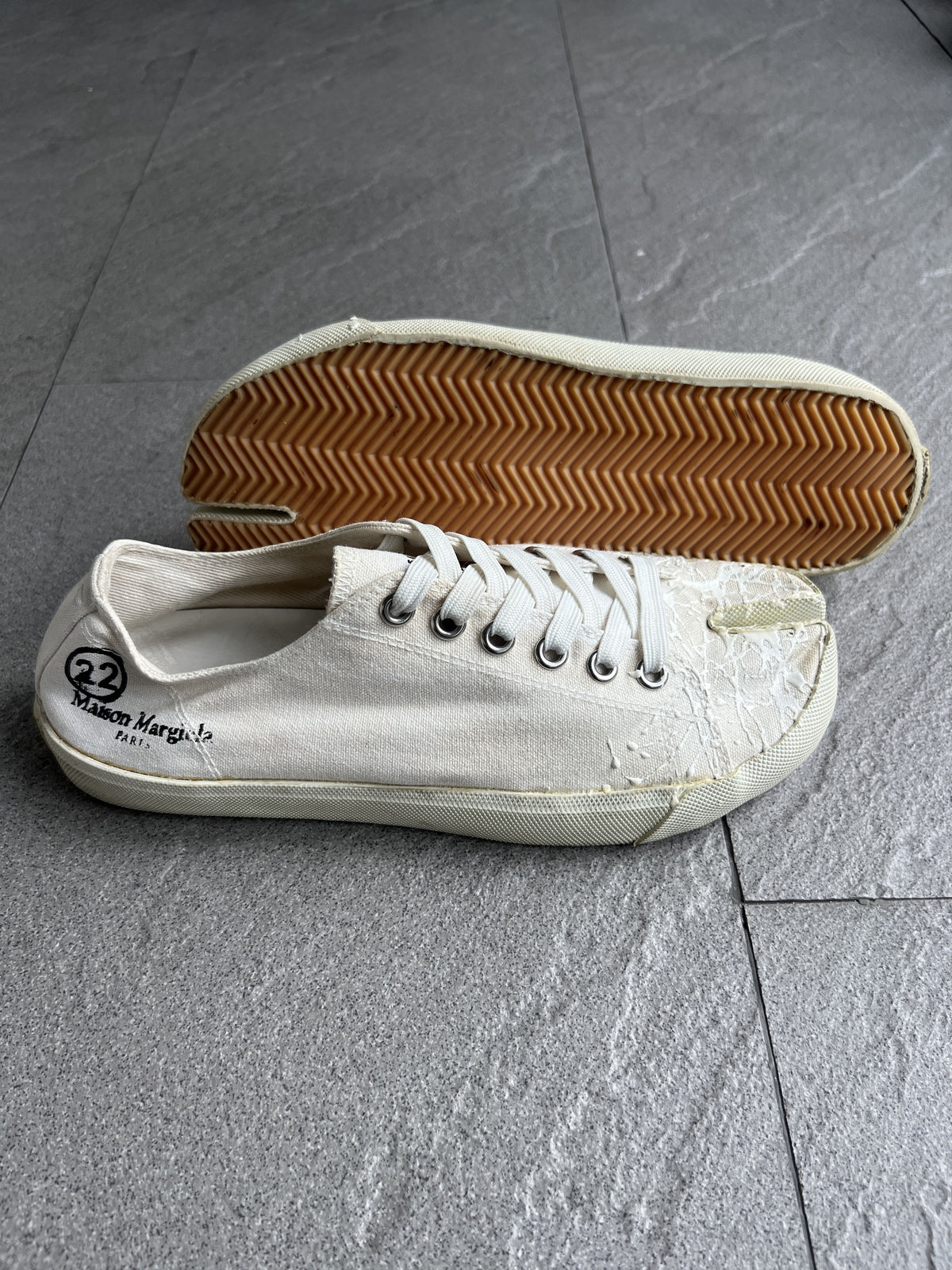 Maison Margiela Painted White Tabi Canvas Sneakers 41