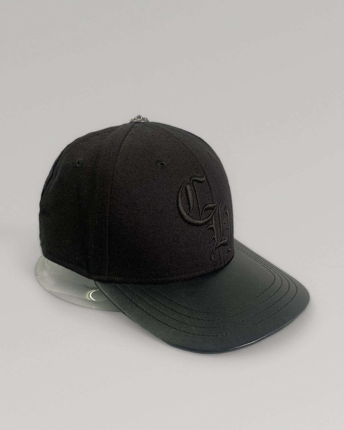 Chrome Hearts Black CH Monogram Leather Brim Fitted Cap