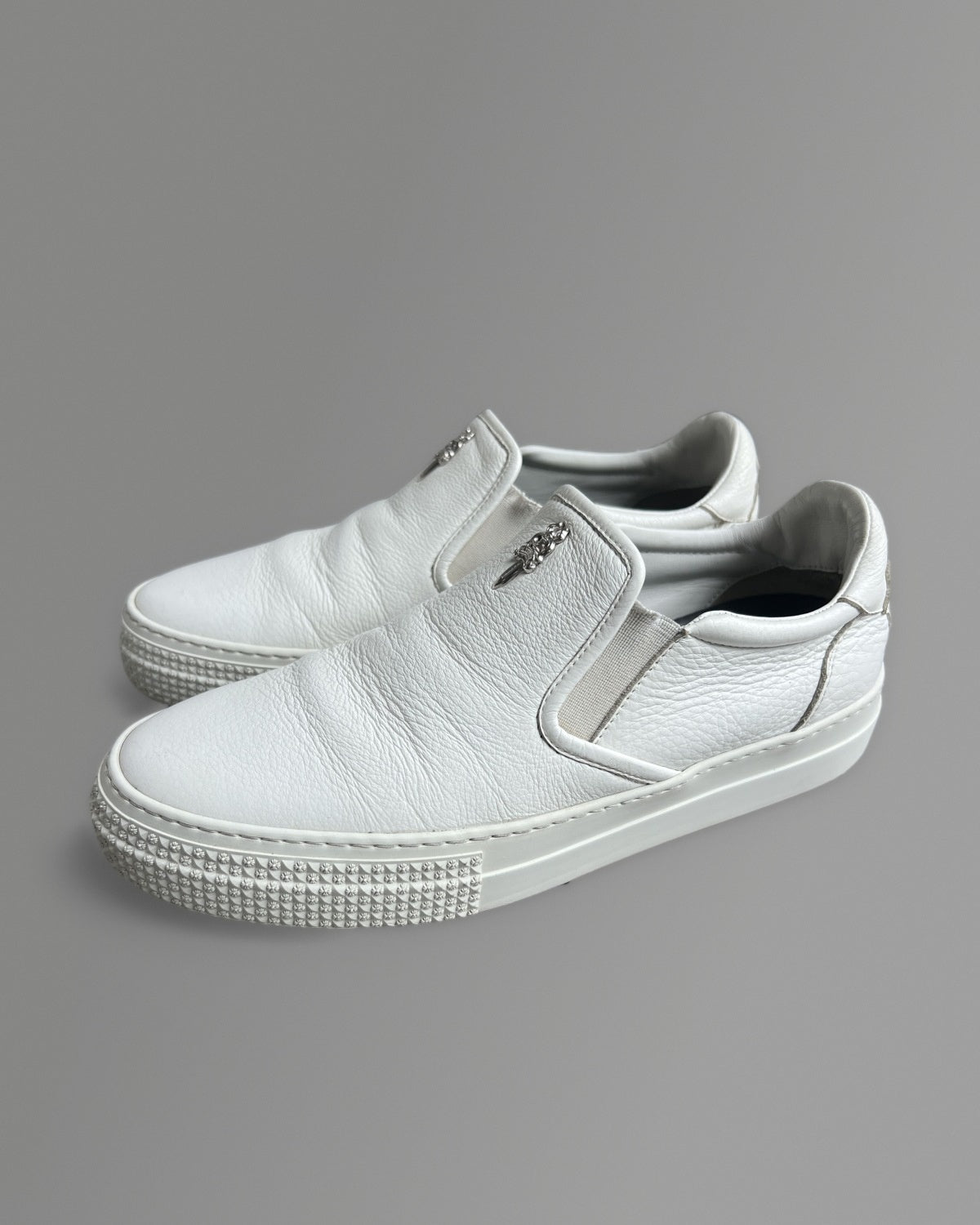 Chrome Hearts Dagger White Leather Slip-On Sneakers 40