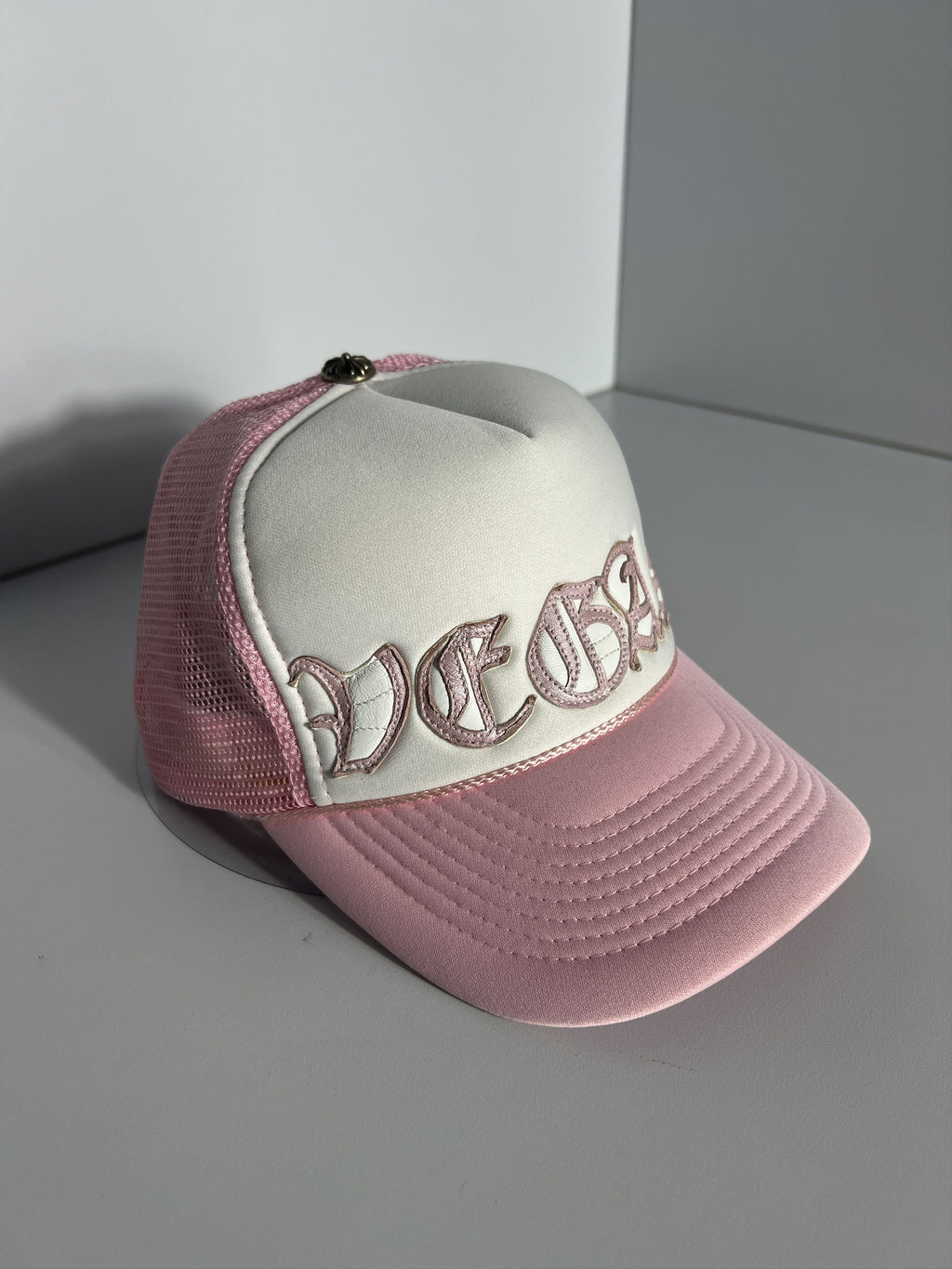 Chrome Hearts Las Vegas Pink Trucker Hat Silver Button