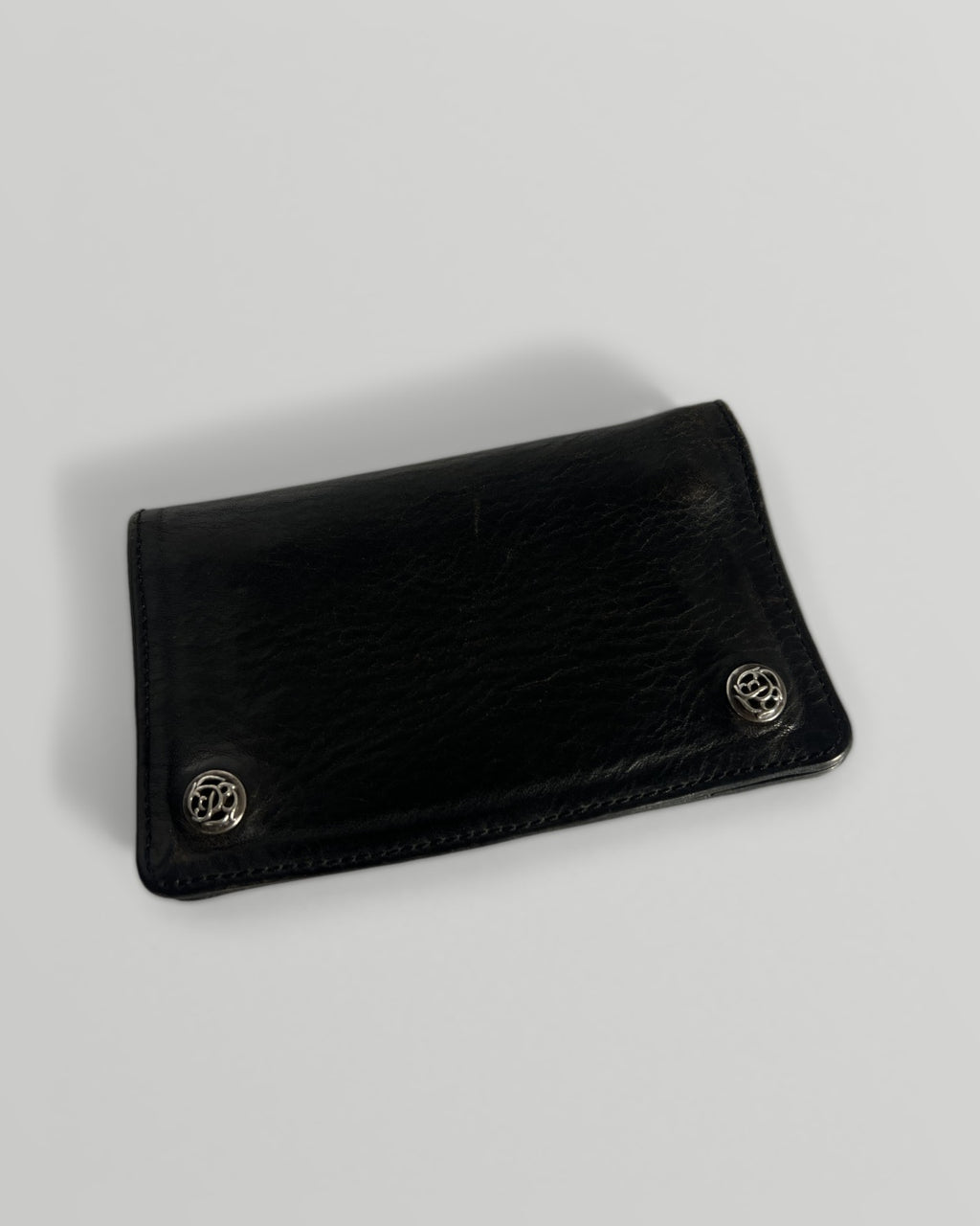 Chrome Hearts Leather Snap Wallet Silver Buttons Black