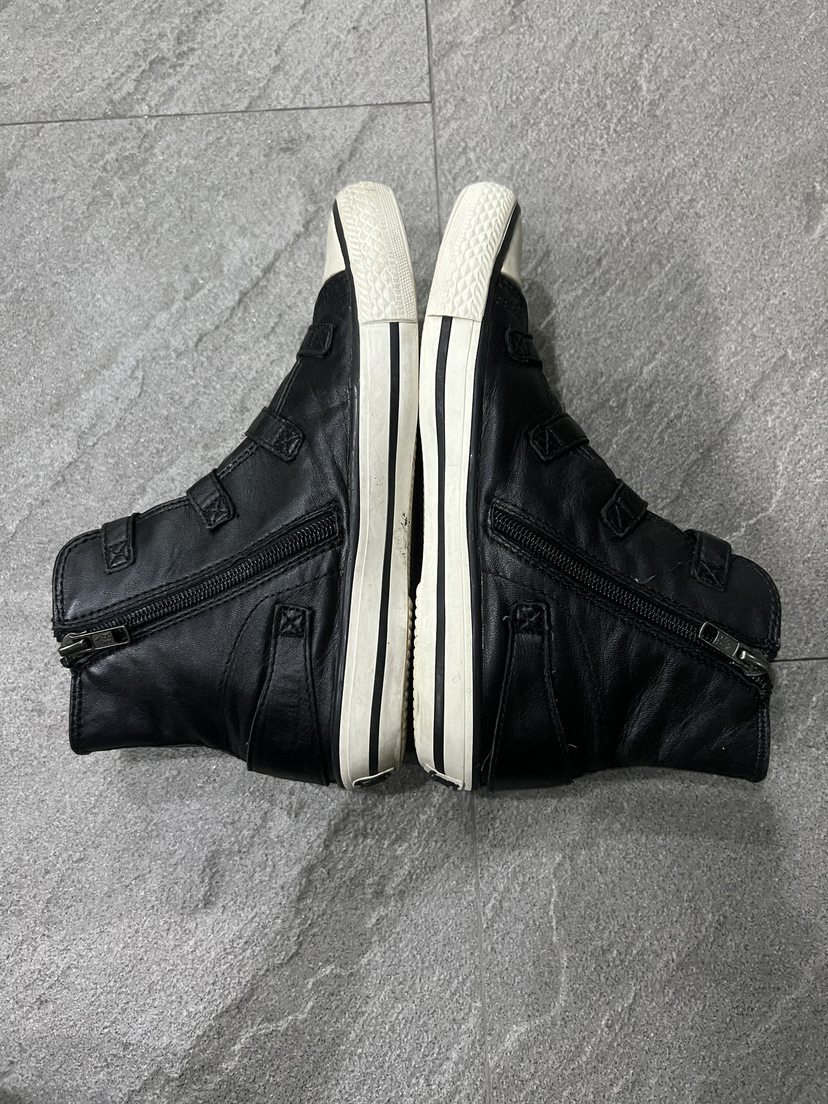 ASH Black Leather Multi Buckle High Top Sneakers EU37
