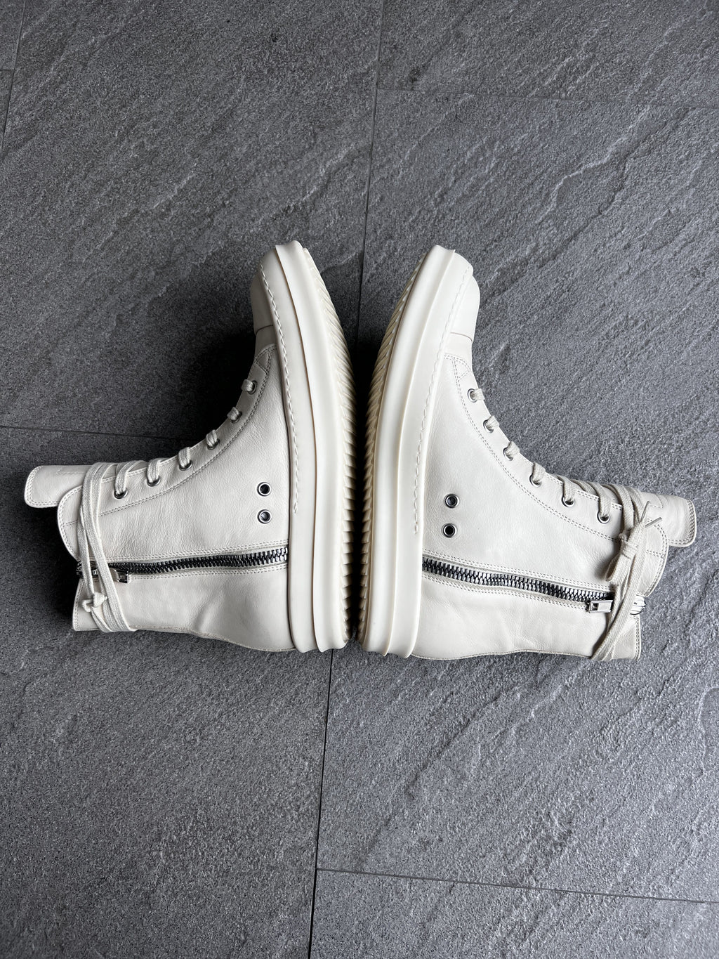 Rick Owens Mainline Leather High Sneakers Milk EU40