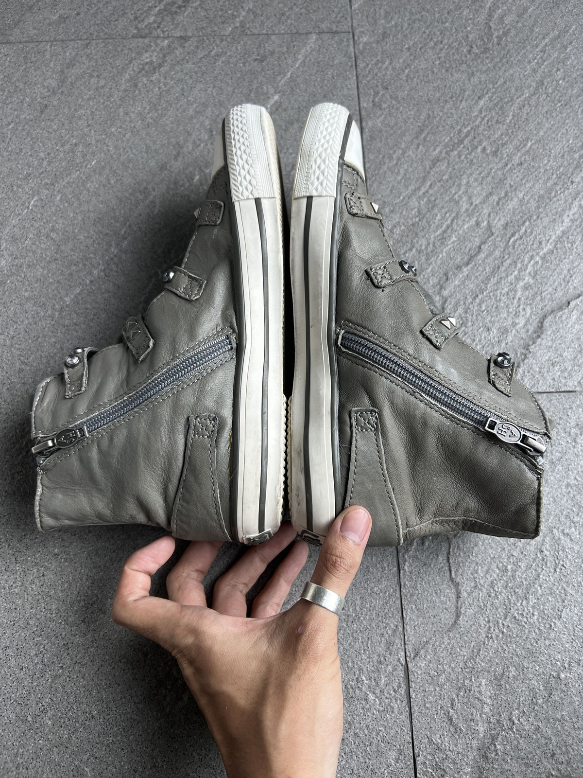 ASH Studded Buckle Leather High Top Sneakers EU38